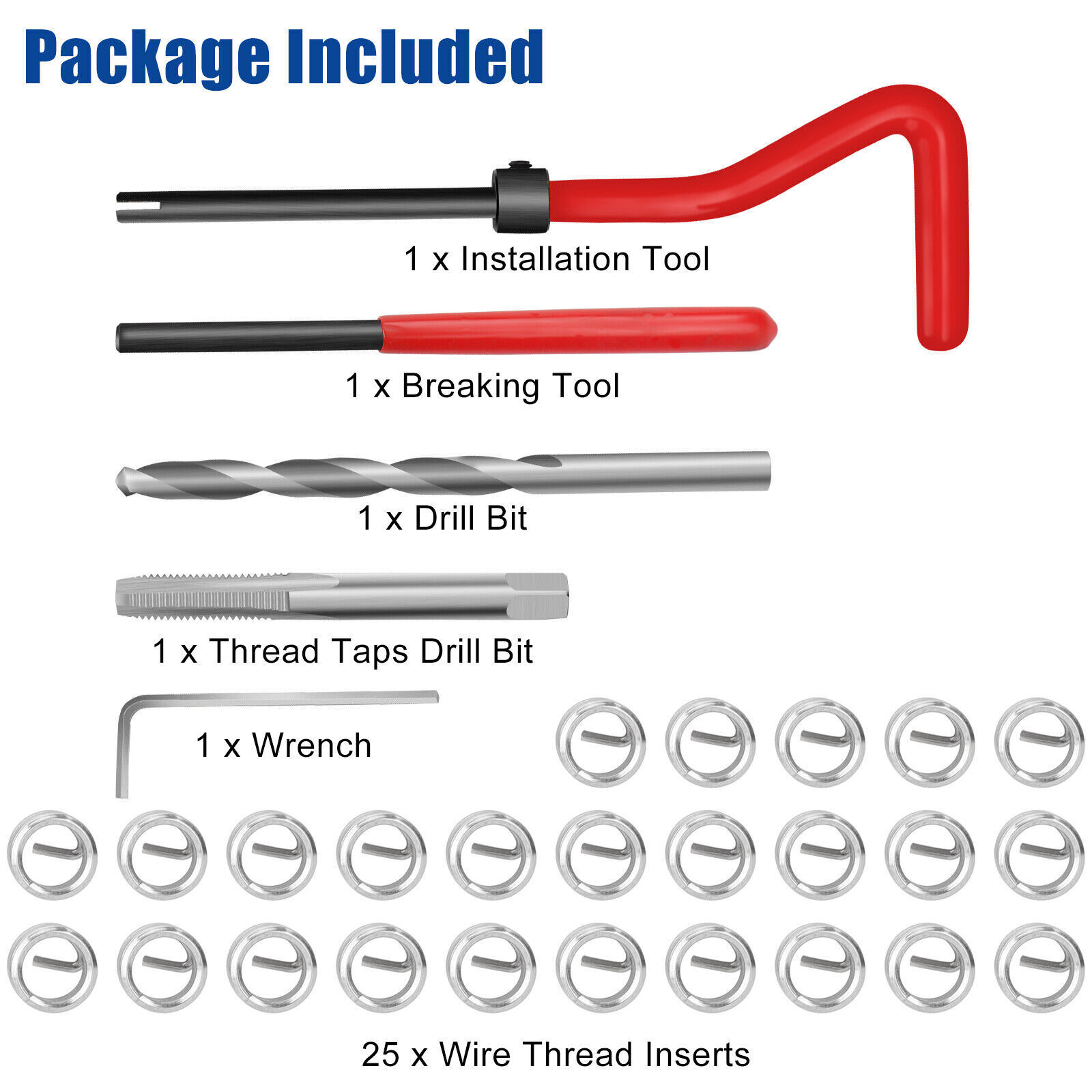 30Pcs M6 X 1.0mm Metric Thread Repair Insert Kit Helicoil Car Pro Coil Tool