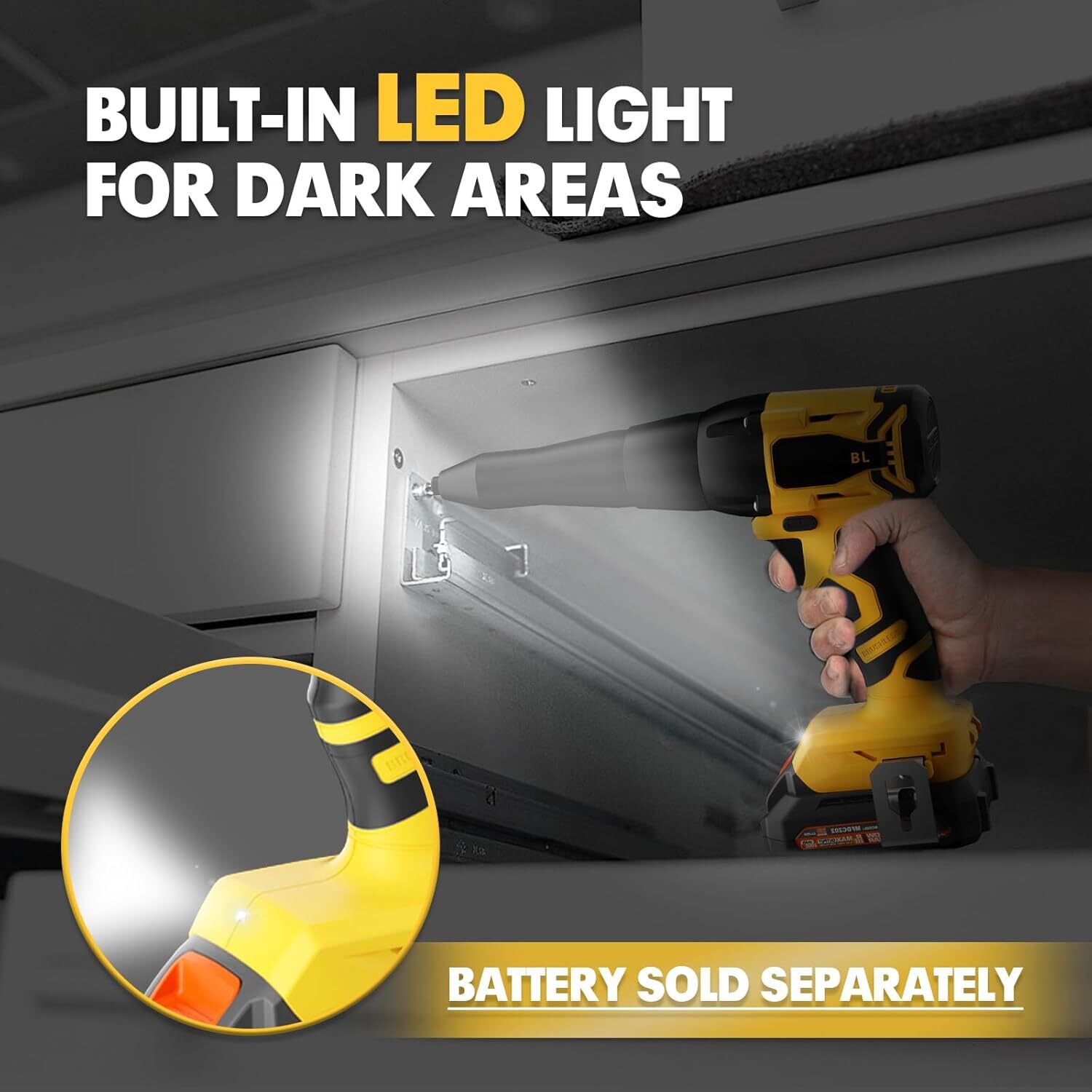 Battery Compatible Cordless Rivet Gun, 2248Lbf Electric Brushless Tool, Pop Up