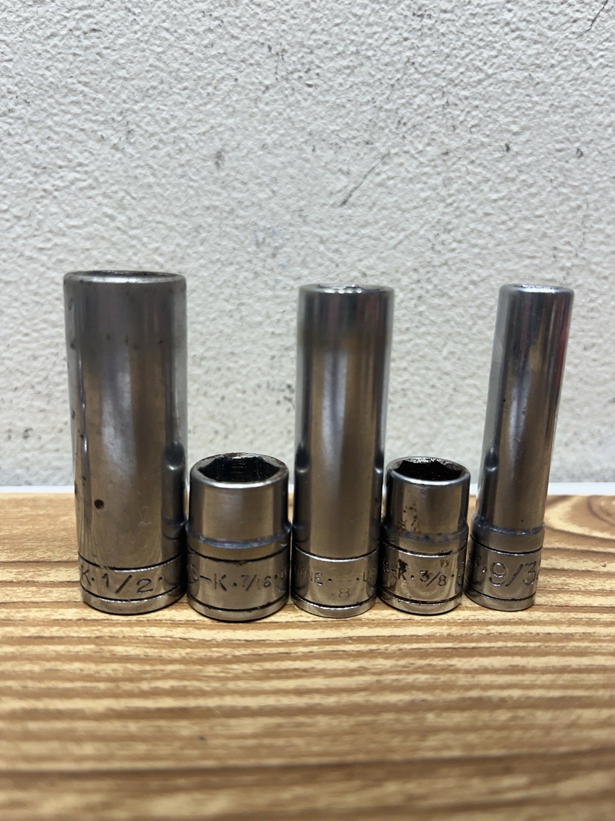 9 PC. VTG S-K Sockets Mixed Misc 1/4-3/8-1/2” DRIVE SOCKET Deep & Short U.S.A.