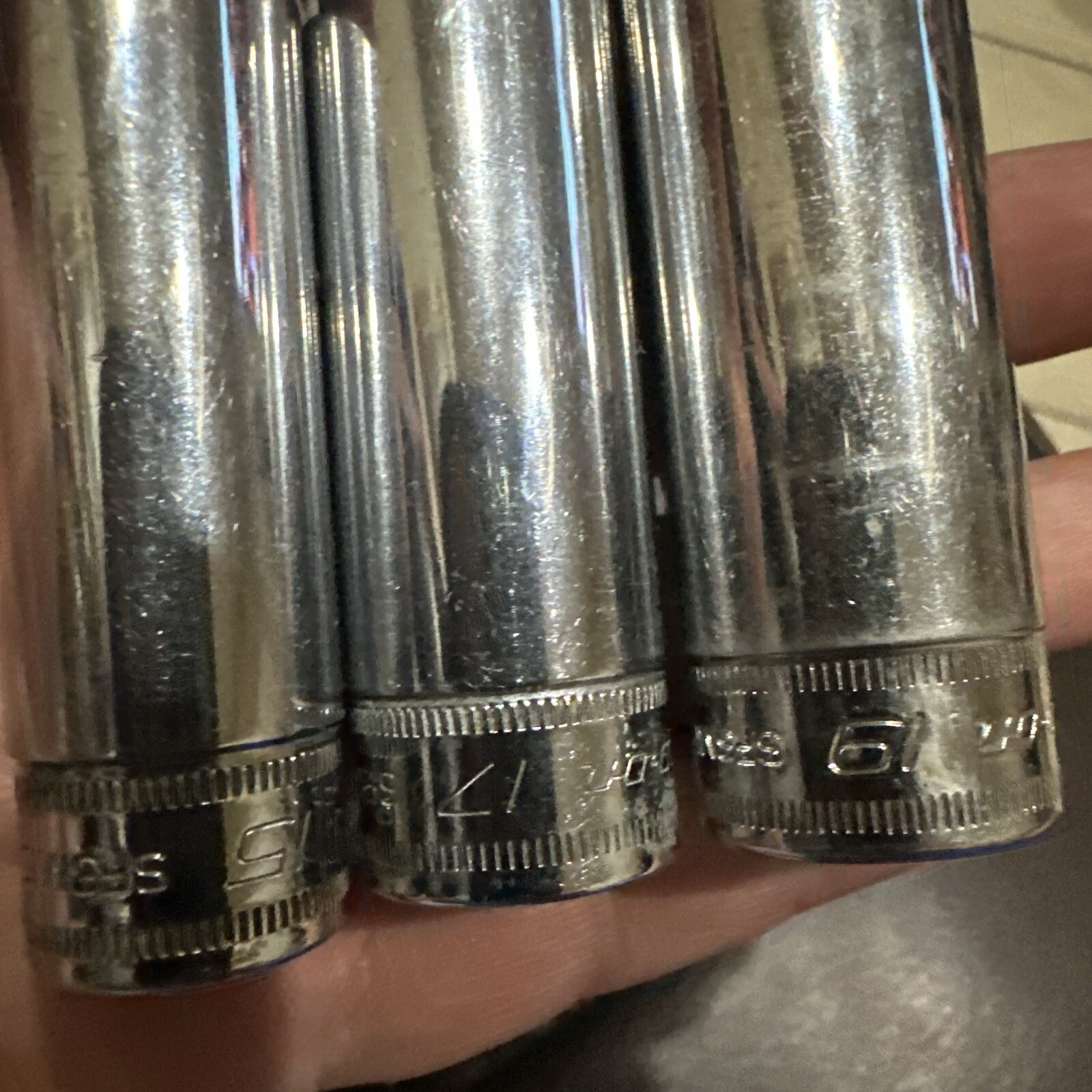 Snap-on SFSM19 SFSM17 SFSM15 Drive 19mm 17mm 15mm 6 Point Deep Socket Lot of 3