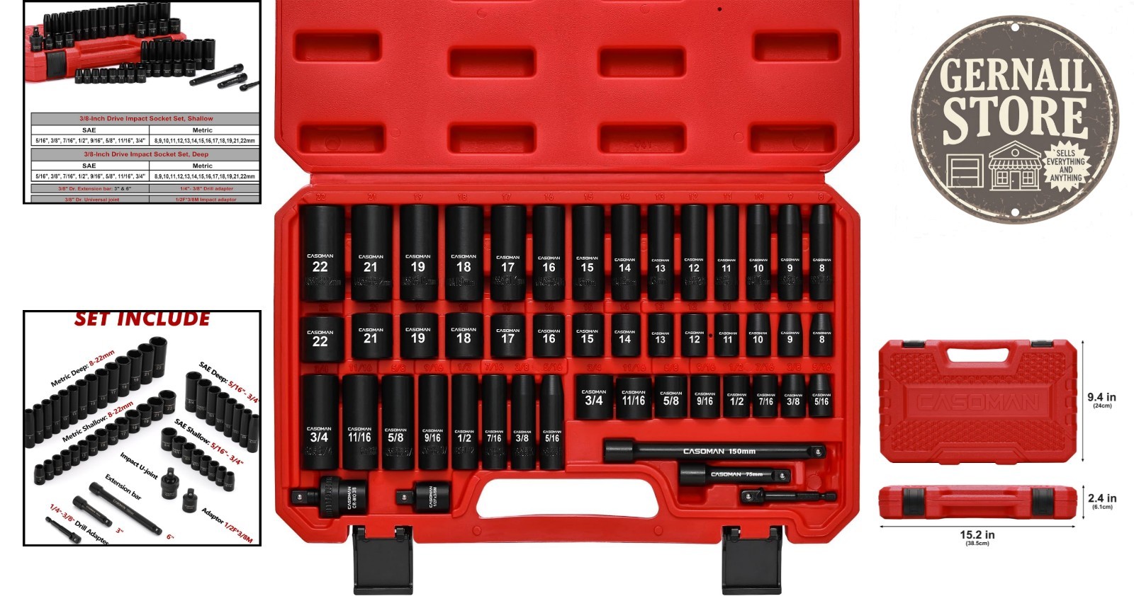49-Piece 3/8″ Drive Impact Socket Set – Chrome Vanadium Steel SAE & Metric