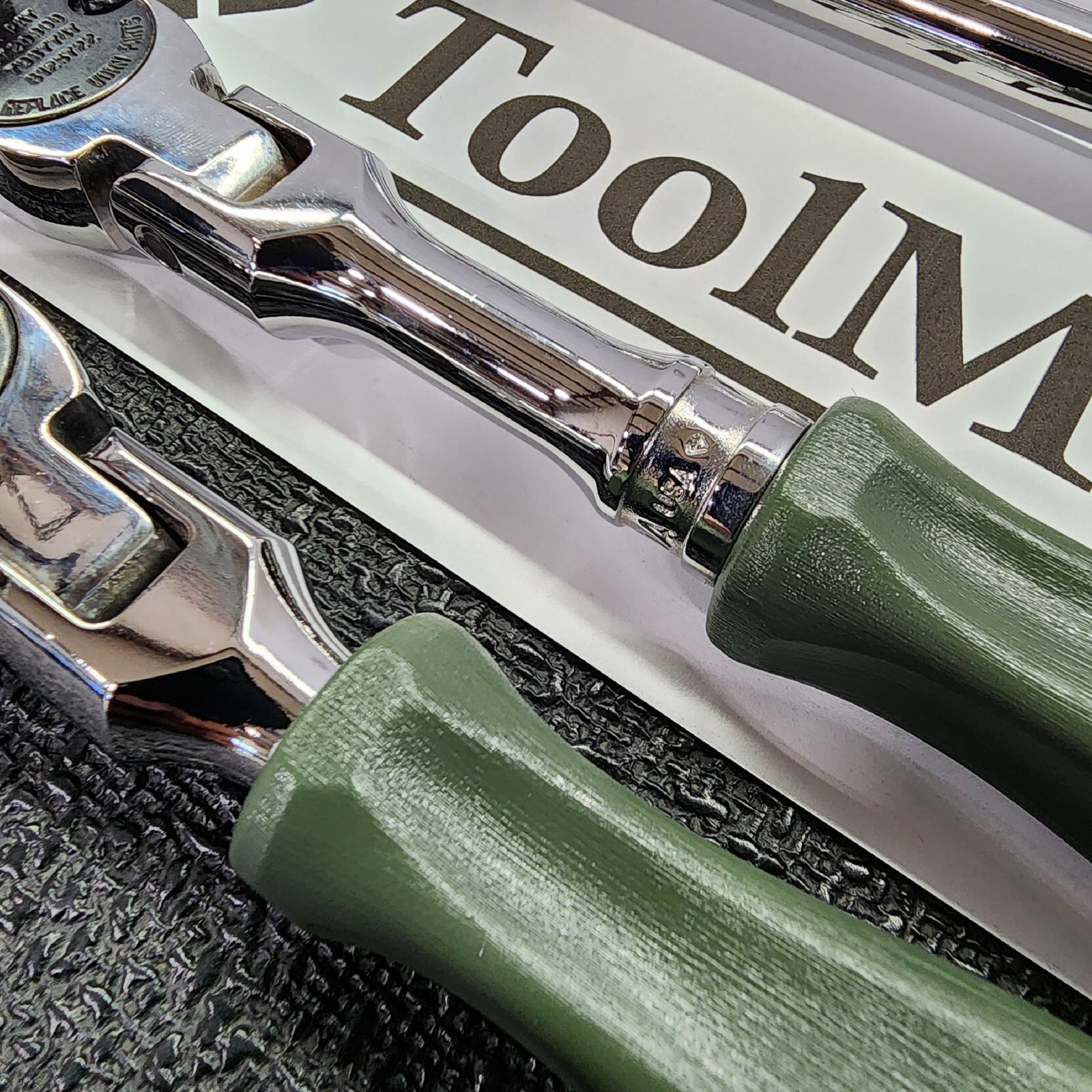 Snap-on Tools NEW 7pc COMBAT GREEN Hard Handle 3/8″ Drive Fixed Flex Ratchet Set