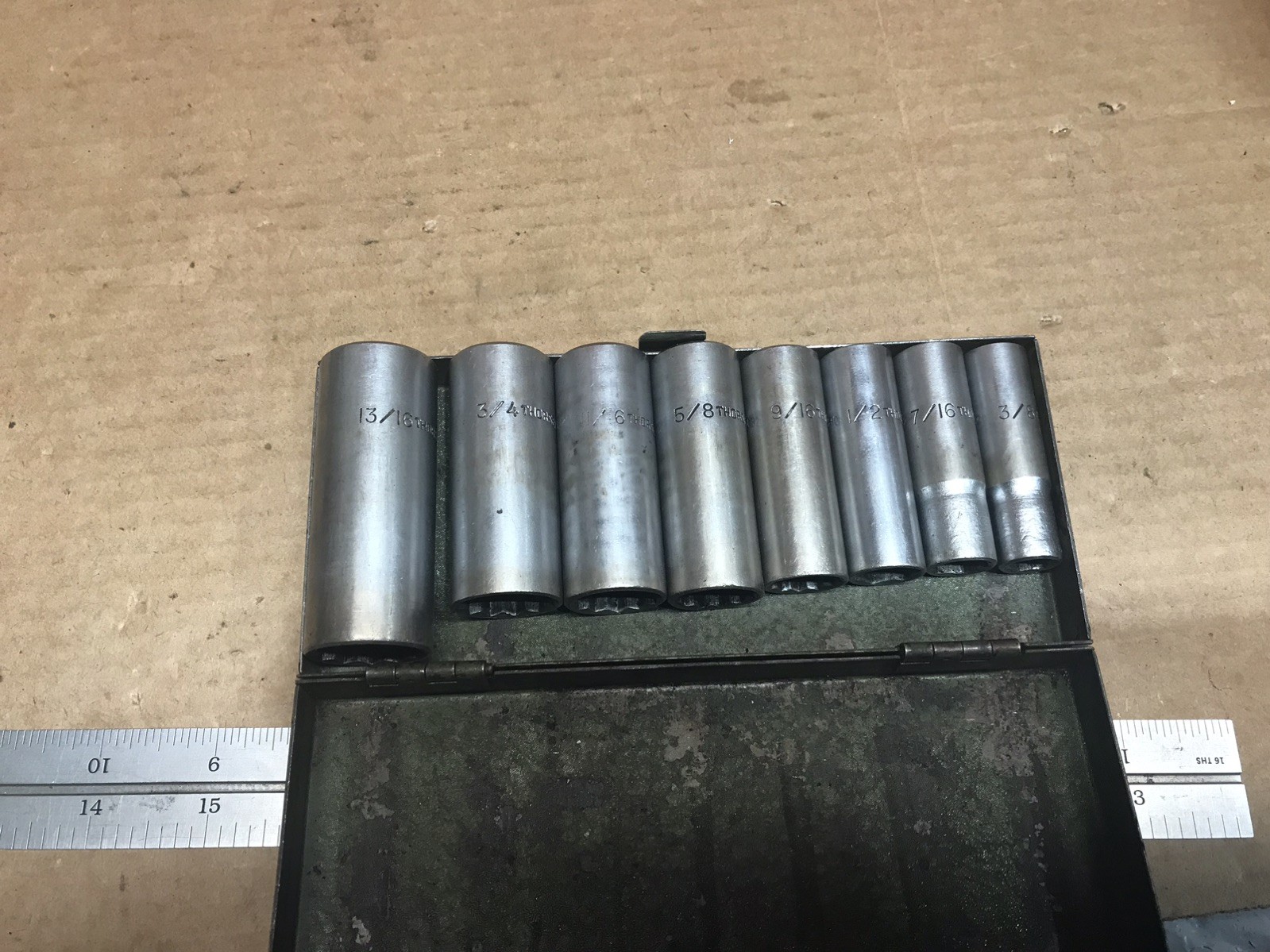 Vintage Thorsen 626j thru 612jx – 3/8″ Drive 8 pcs Deep Socket Set – USA