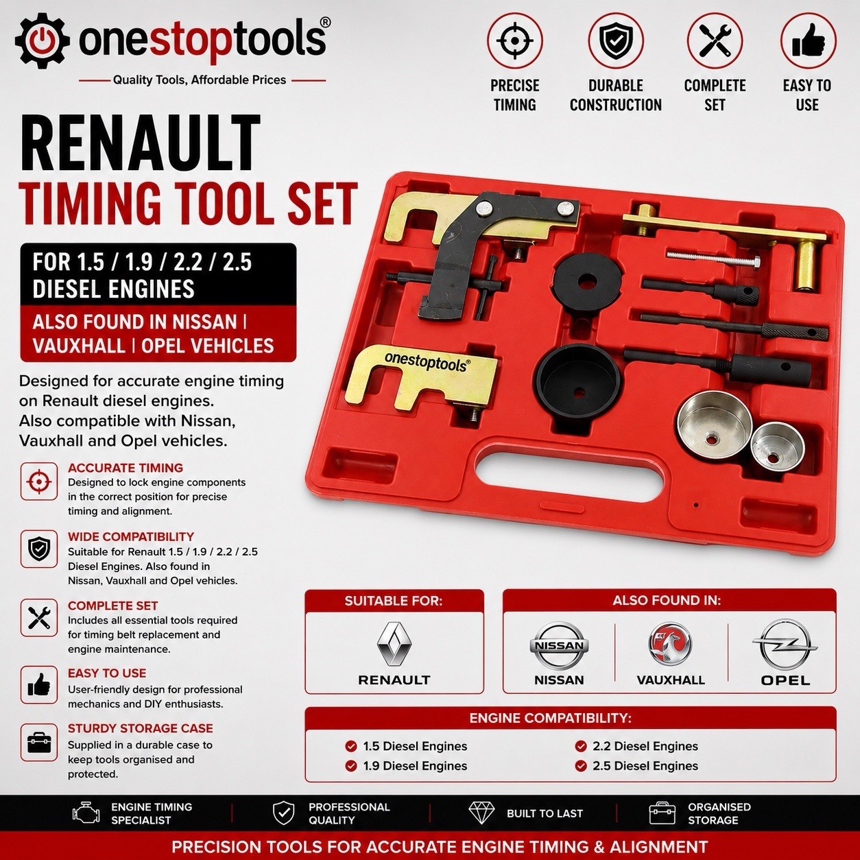Renault Nissan Vauxhall Opel dCi Di Timing Locking Tool Kit 1.5 1.9 2.2 2.5
