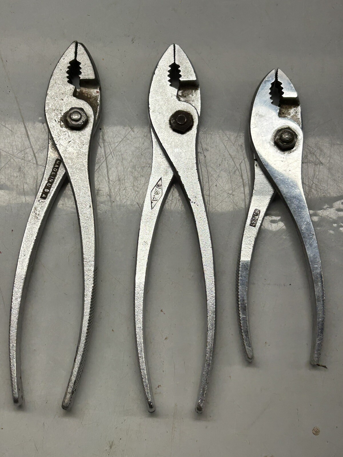 (3) Vintage Diamond Duluth Slip Joint Pliers (2) K38 8” & K36 6″ Tool LOT USA