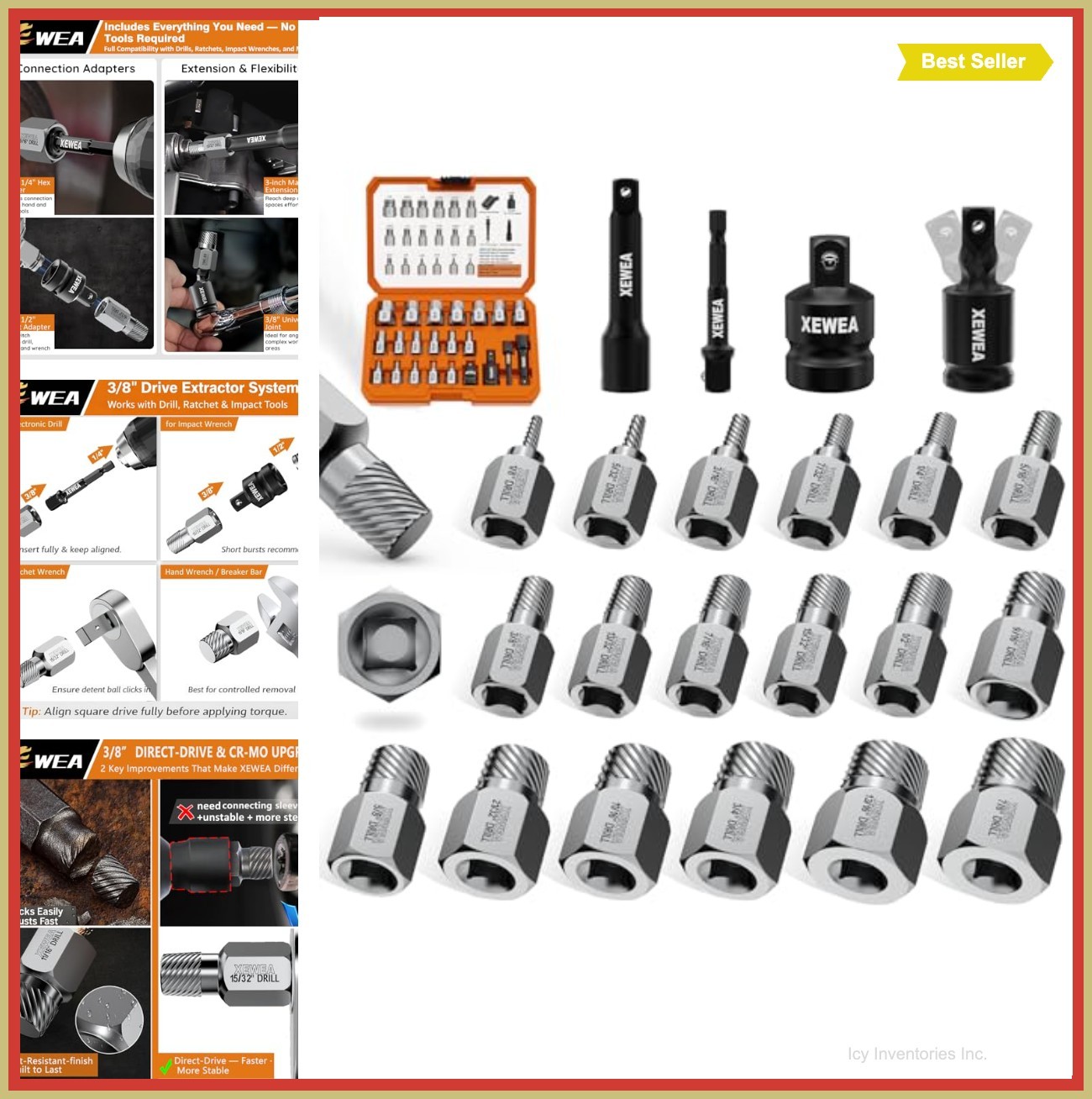 22 Piece 3/8 Drive Screw Extractor Set Stripped Bolt Remover Kit CR-MO with