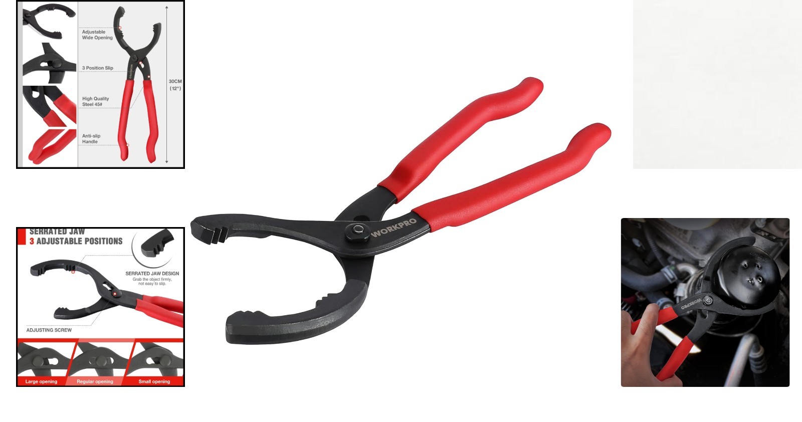 High Carbon Steel Adjustable Oil Filter Pliers – Fits 2-3/8 to 4-1/2″ Filters