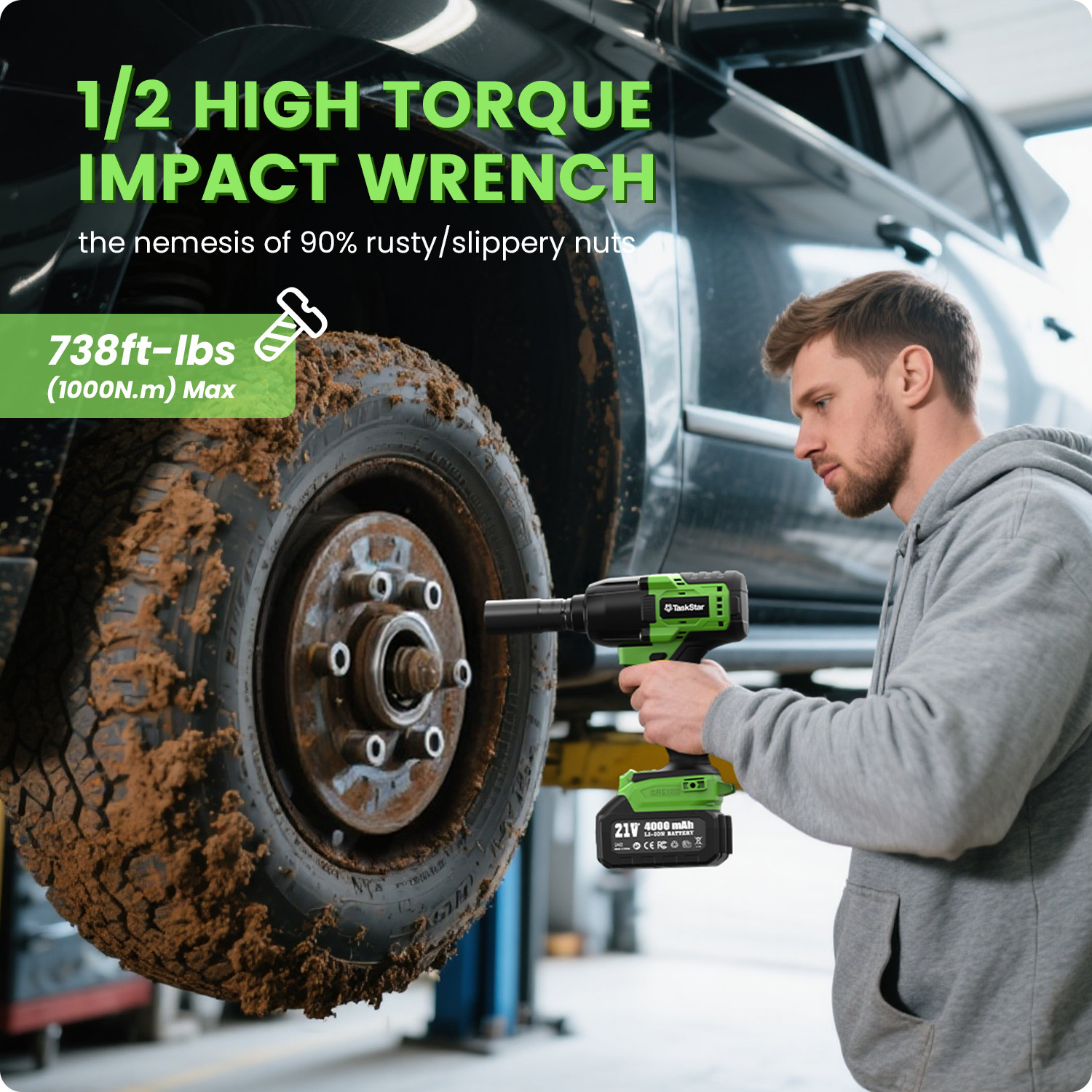 Cordless 3/8″ Ratchet Wrench 70NM ,1/2″ Impact Wrench 1000Nm 738ft-lbs Combo kit