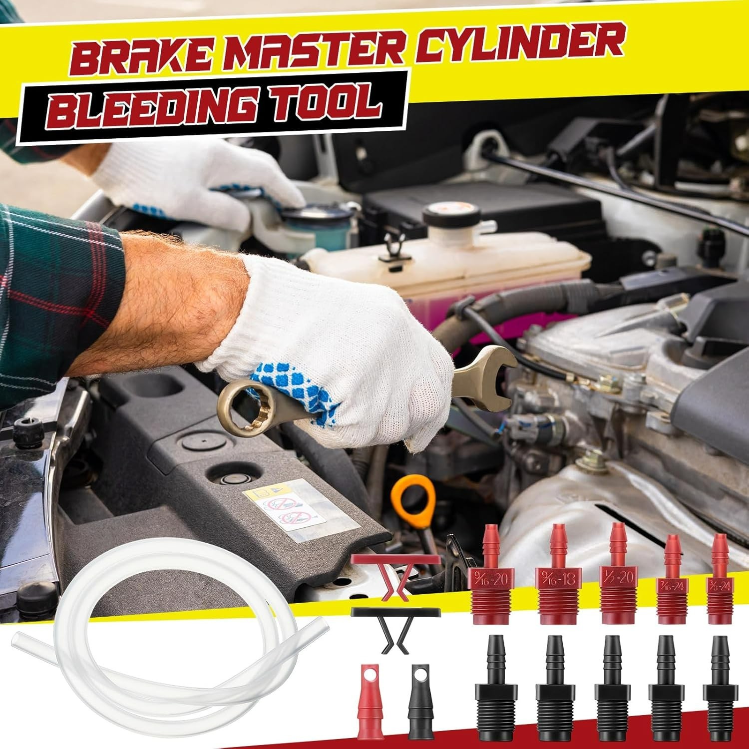 Durable Brake Master Cylinder Bleeder Kit with Clear Hose & 20 Adapters Included