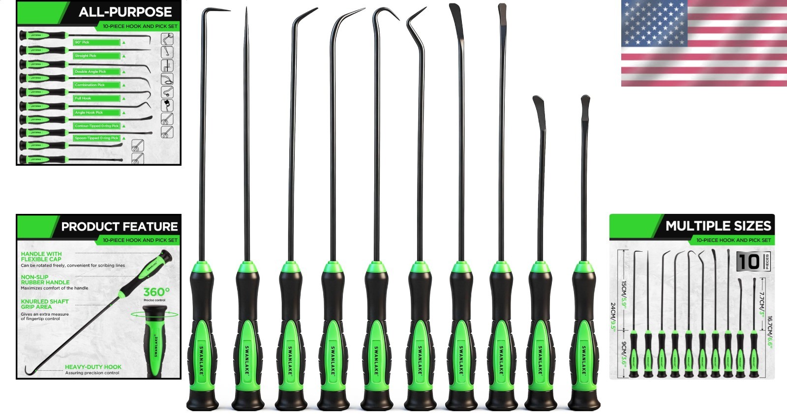 SWANLAKE 10-Piece Hook Pick Set Auto Oil Seal O-Ring Gasket Puller Remover Tools