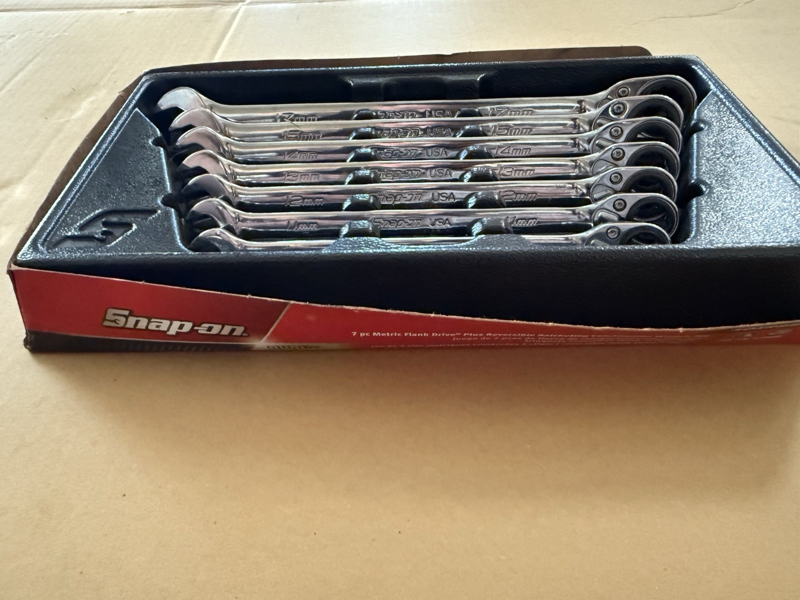 Snap On 7pc Metric Flank Drive Plus Reversible Ratcheting Combination Wrench Set