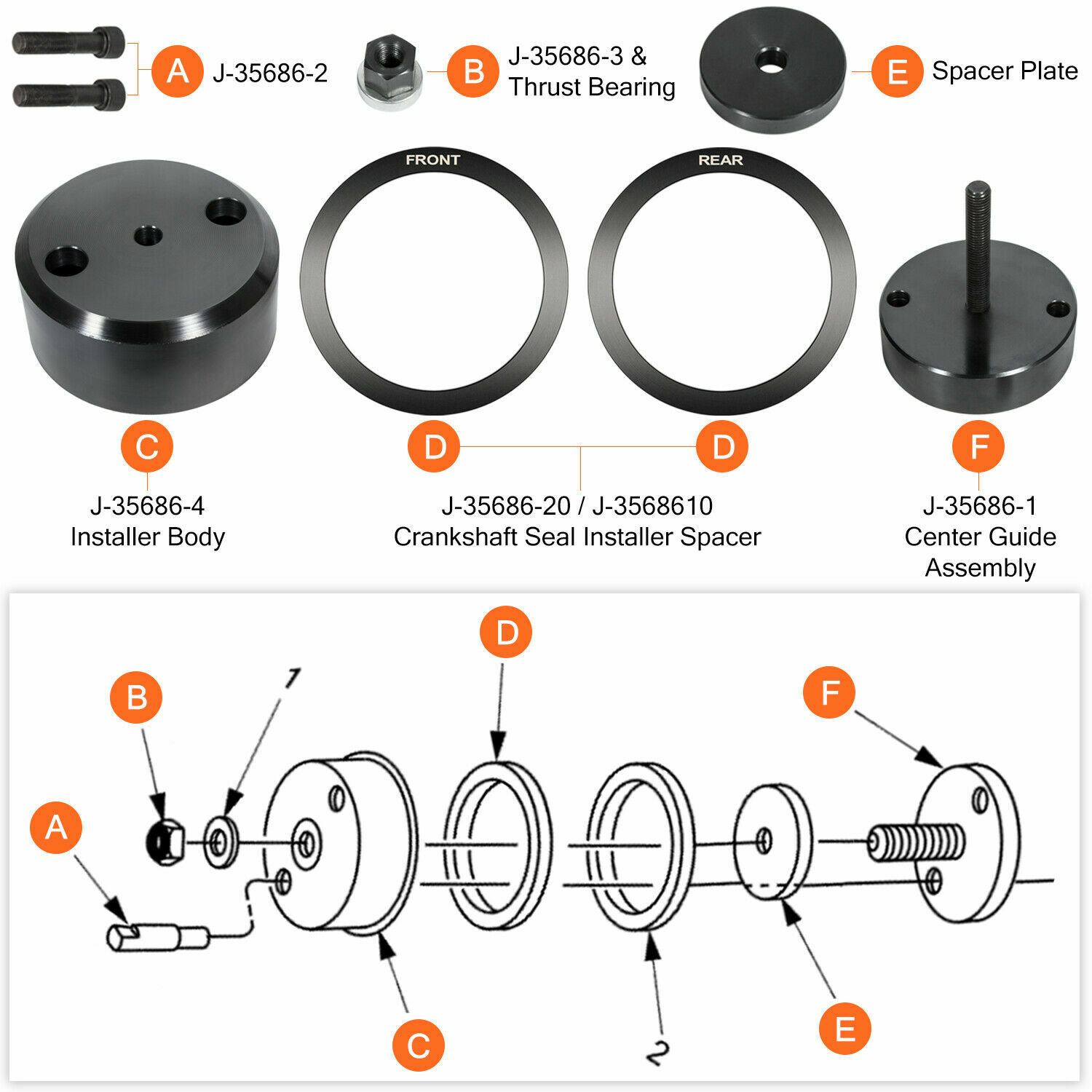 J-35686-B For Detroit Diesel Series 60 12.7L 14L Front Rear Crank Seal Installer