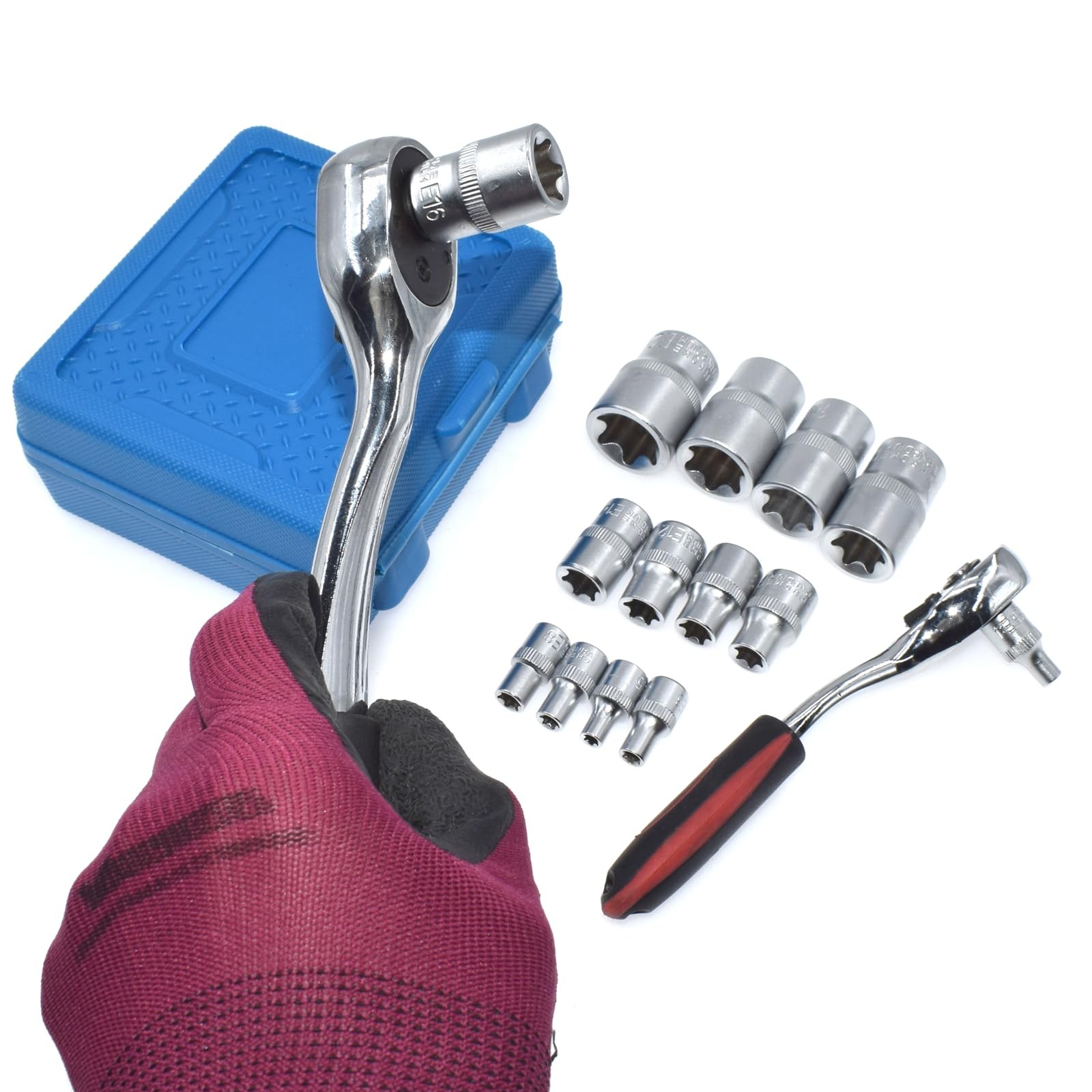 Yuesstloo E-Torx Socket Set, 14 Piece Female 14 PCS – E Socket, Blue Case
