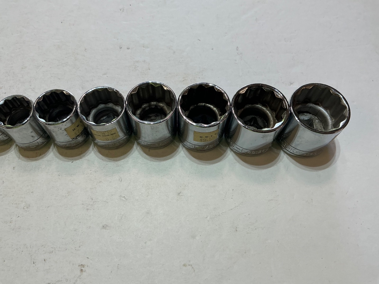 NOS S-K 14 pc 1/2″ drive shallow SAE socket set 6pt&12pt 3/8″-1 1/4″ USA made