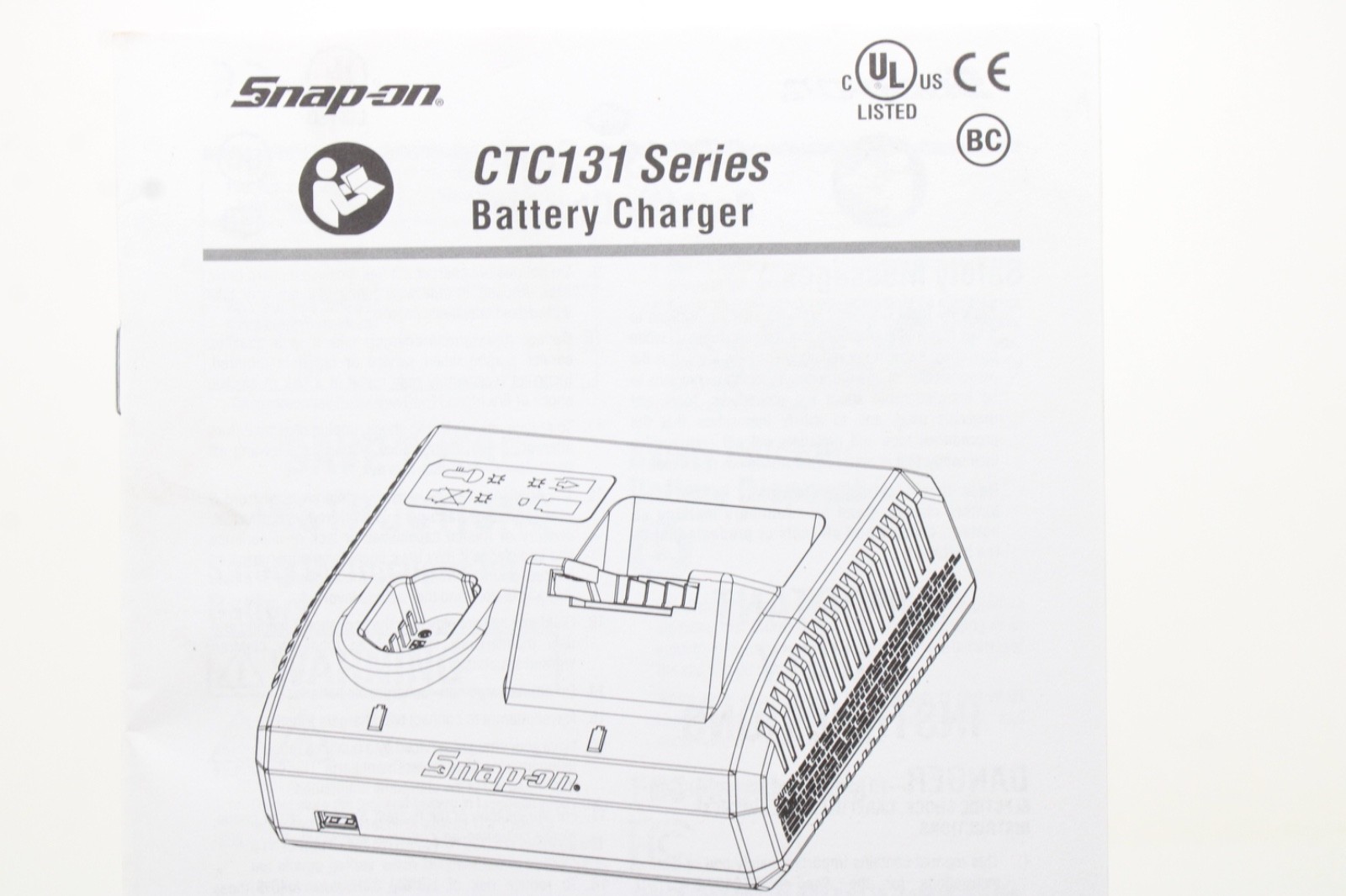 Snap-on ZCTC131CE Manual For CTC131 Series Battery Charger Original USA