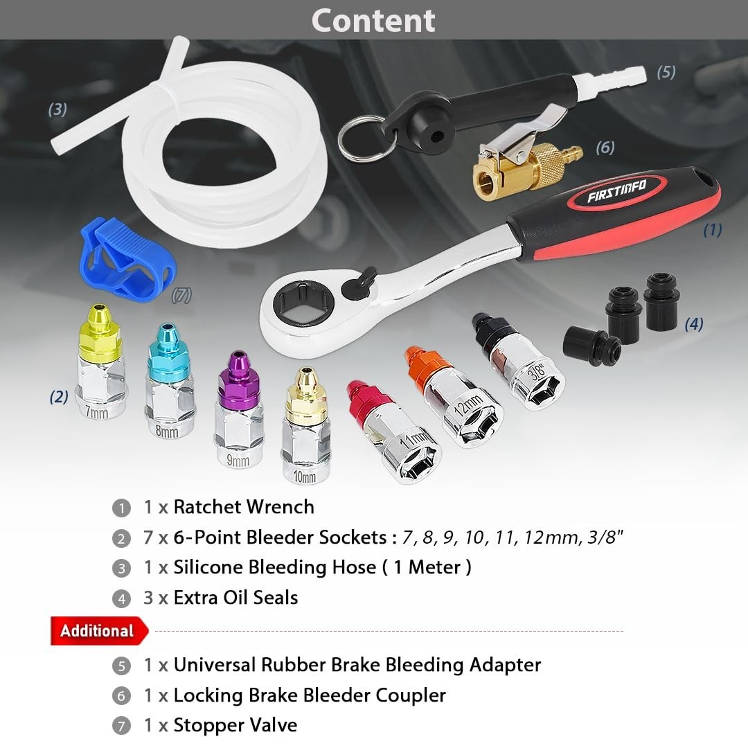 Upgraded Brake Bleeder Wrench Set with One Way Check Valve, 7-12mm & 3/8″ Socket