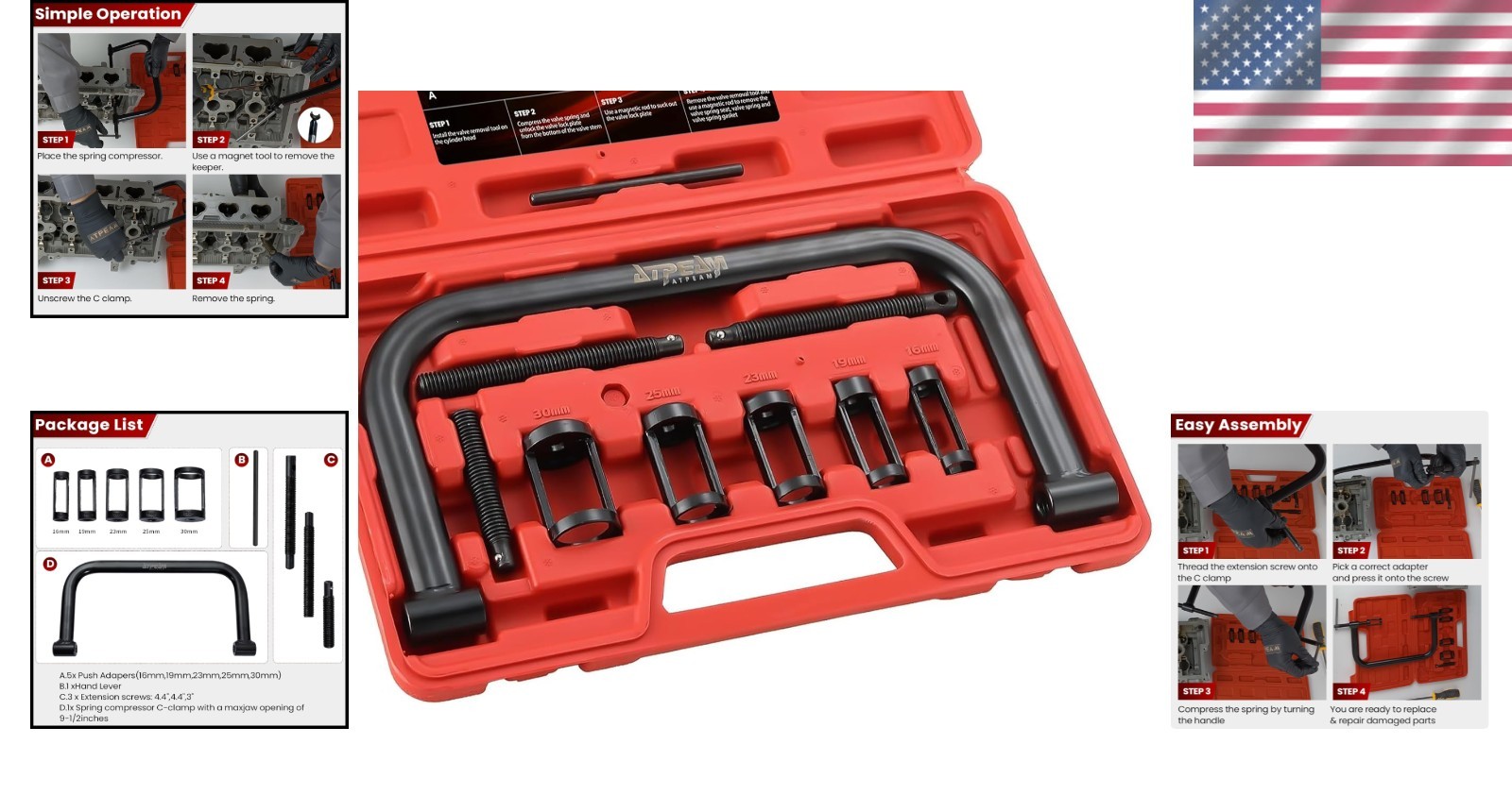 Corrosion-Resistant Valve Spring Compressor C Clamp Tool Set for All Vehicles