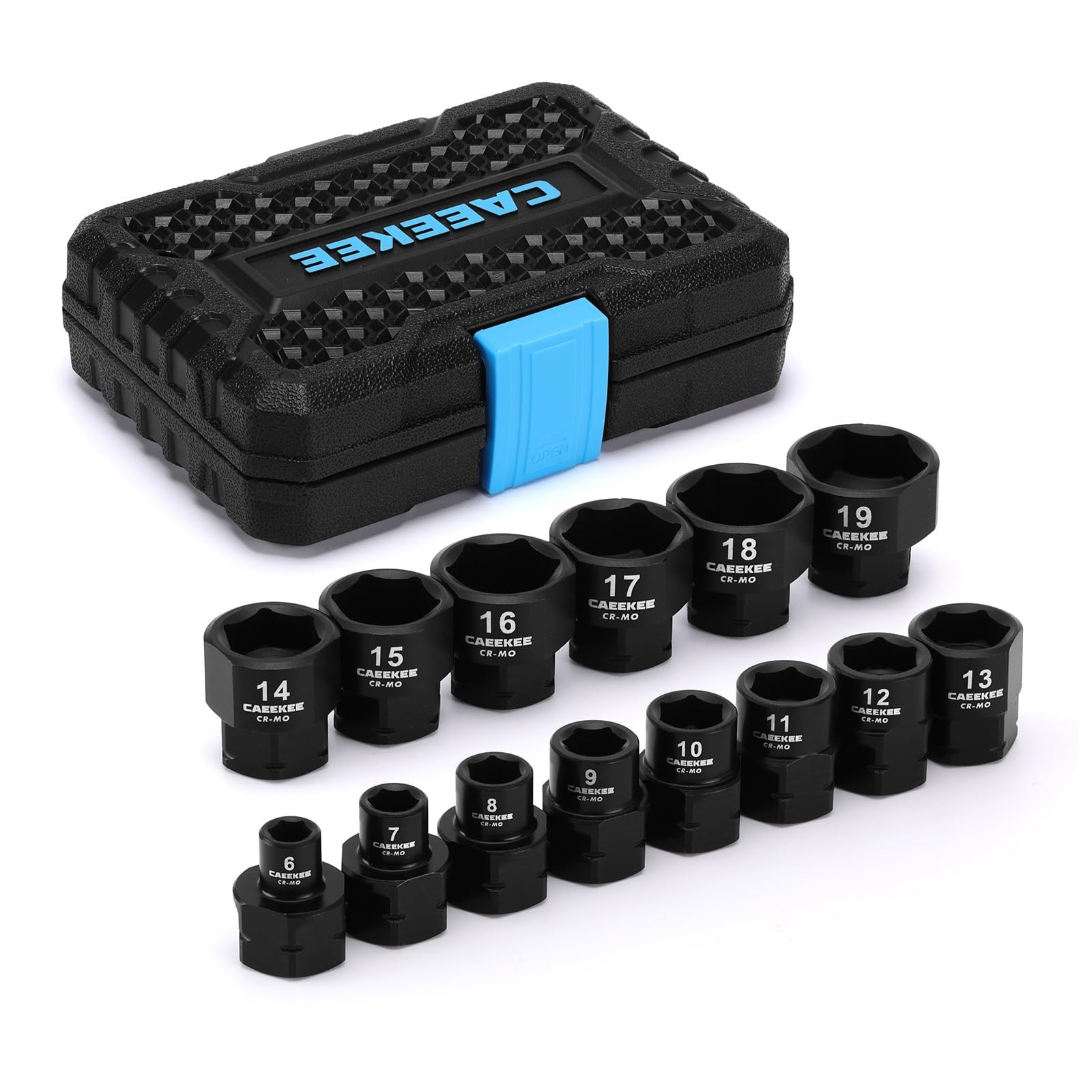 14-Piece Low Profile Nano Impact Socket Set 3/8″ Drive, 6-19mm, Cr-Mo, Stubby 6-