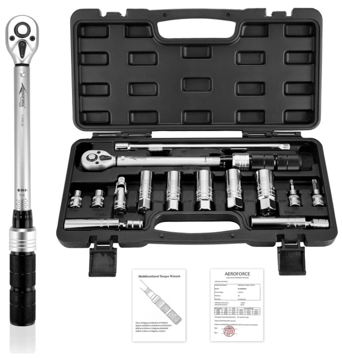14PCS Spark Plug Socket Set w/ Torque Wrench & Extension, CR-V Steel, 3/8” Drive