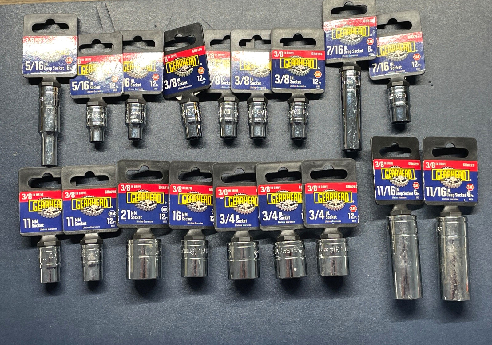 GEARHEAD LOT OF 18 NEW 3/8″ DR. SOCKETS 12 POINT – SEE DESCRIPTION FOR SIZES