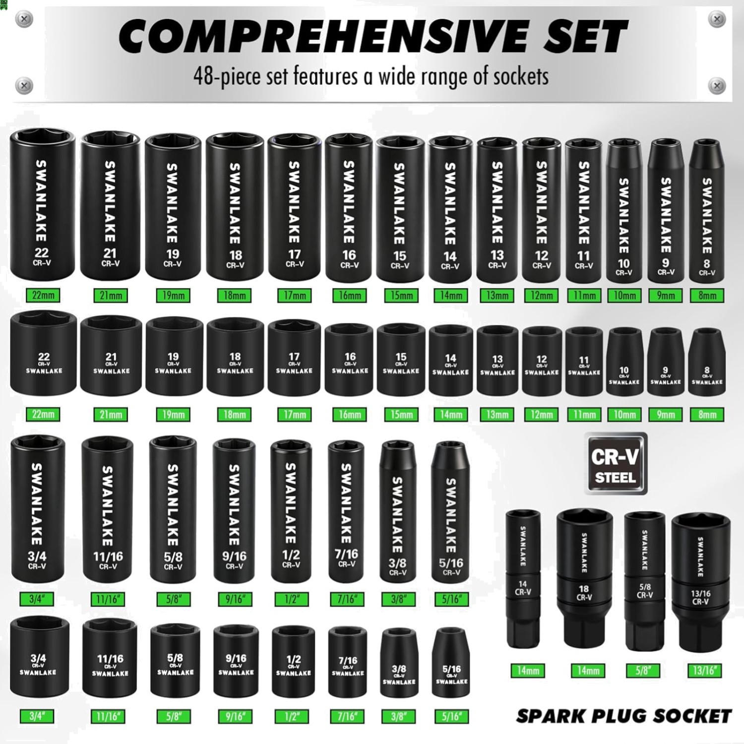 105-Piece 3/8″ Drive Impact Socket Set, SAE 5/16 to 3/4 inch and Metric 8-22m…
