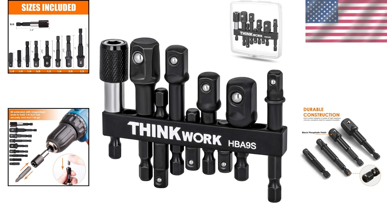 Versatile 1/4″ 3/8″ 1/2″ Socket Adapters with 1/4″ Hex Shank for Power Tools