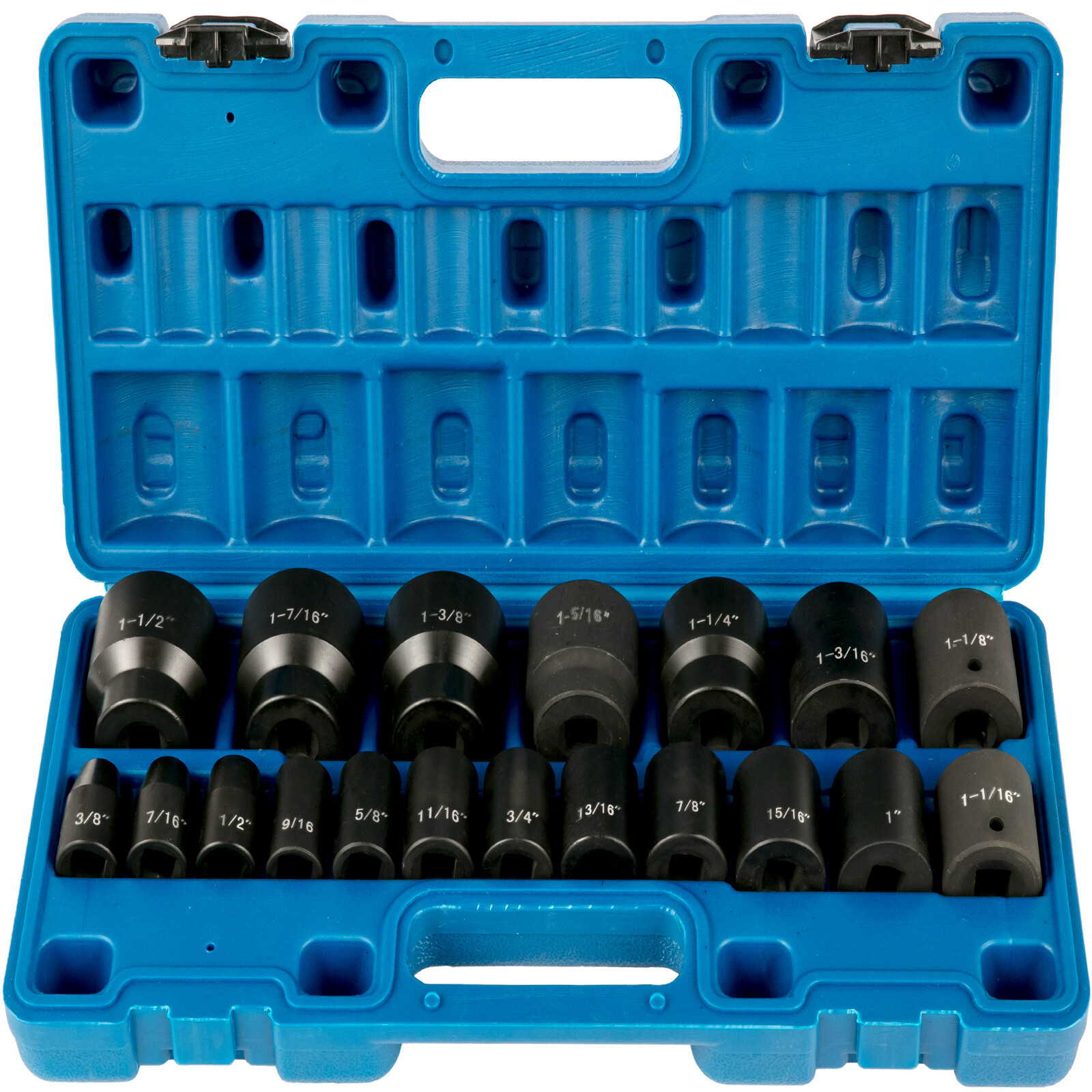 Impact Socket Set 1/2 Inches 19 PCS, 3/8» to 1-1/2» SAE 6-Point Hex Sockets