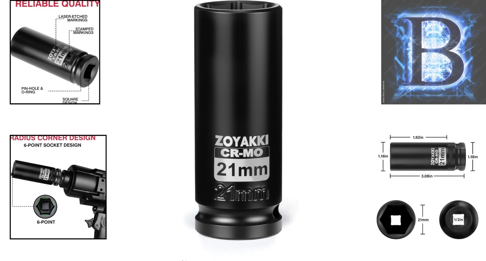 21mm Deep 1/2-inch Drive Impact Socket – Chrome Molybdenum Steel Durability