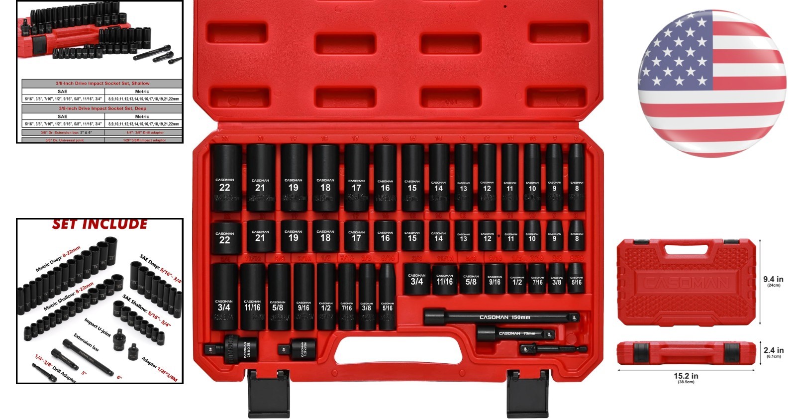 Versatile 49-Piece Socket Set – 3/8″ Drive in SAE and Metric for Industrial Use