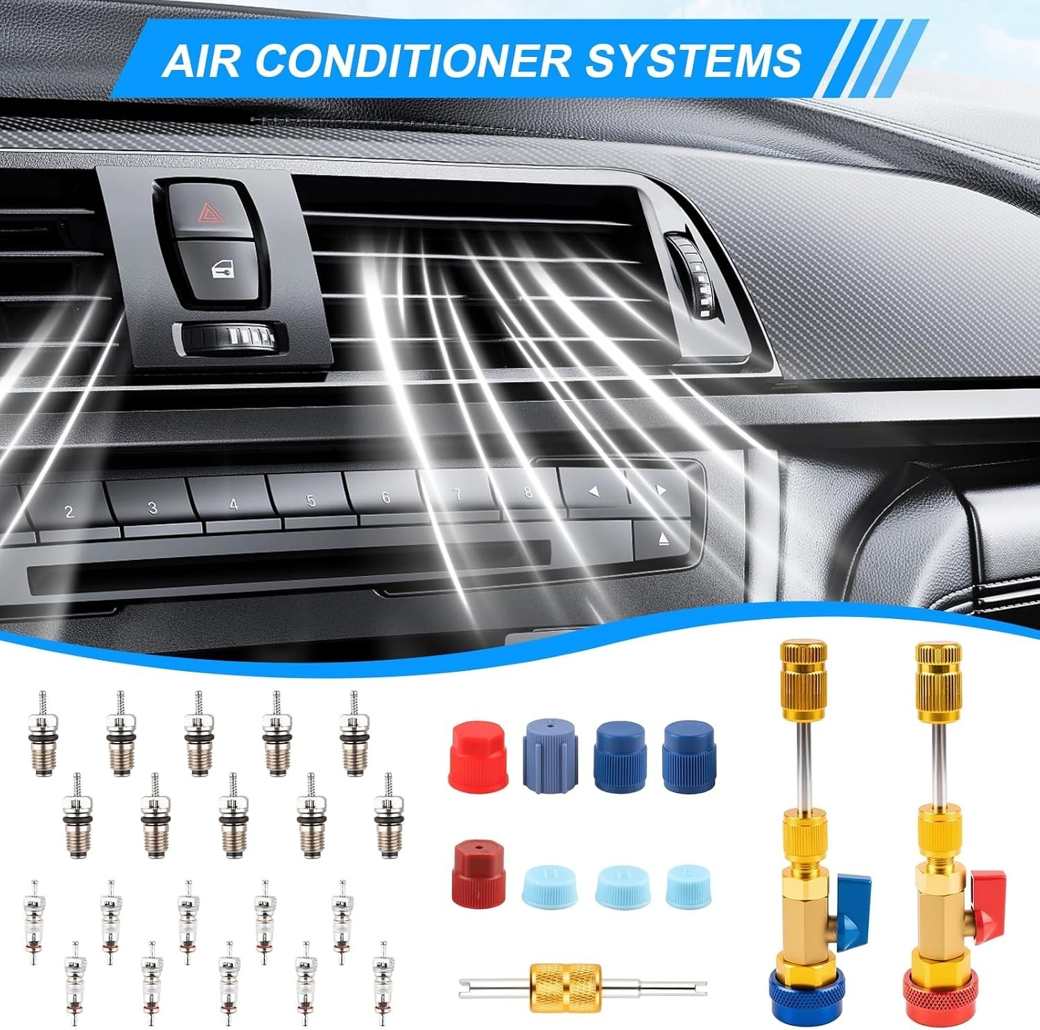 31Pcs R134A A/C Car Air Conditioning Valve Core Remover Tool High Low Pressure..