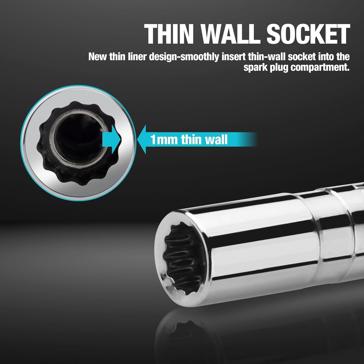 5PCS Magnetic Spark Plug Socket Set with 360-Degree Swivel Design in Cr-V Steel