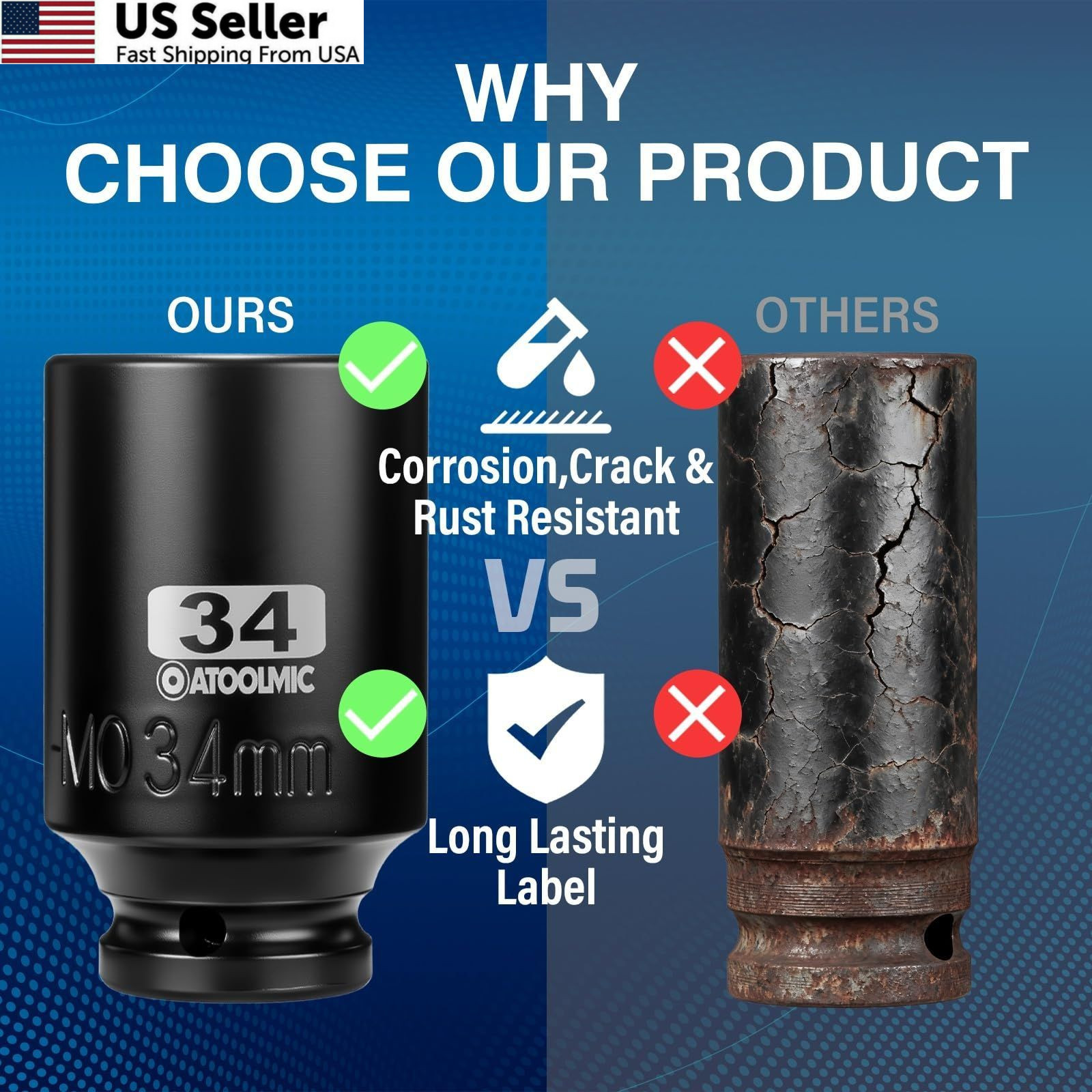1/2″ Drive 34mm Deep Impact Socket Metric 6 Point CR-MO Axle Nut Remover