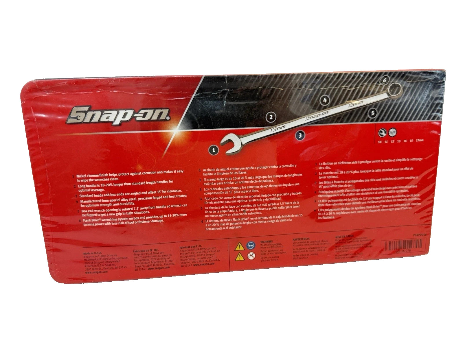 Snap On Tools 7pc 10-15,17mm Metric Long Length Combo Wrench Set OEXLM707B NEW