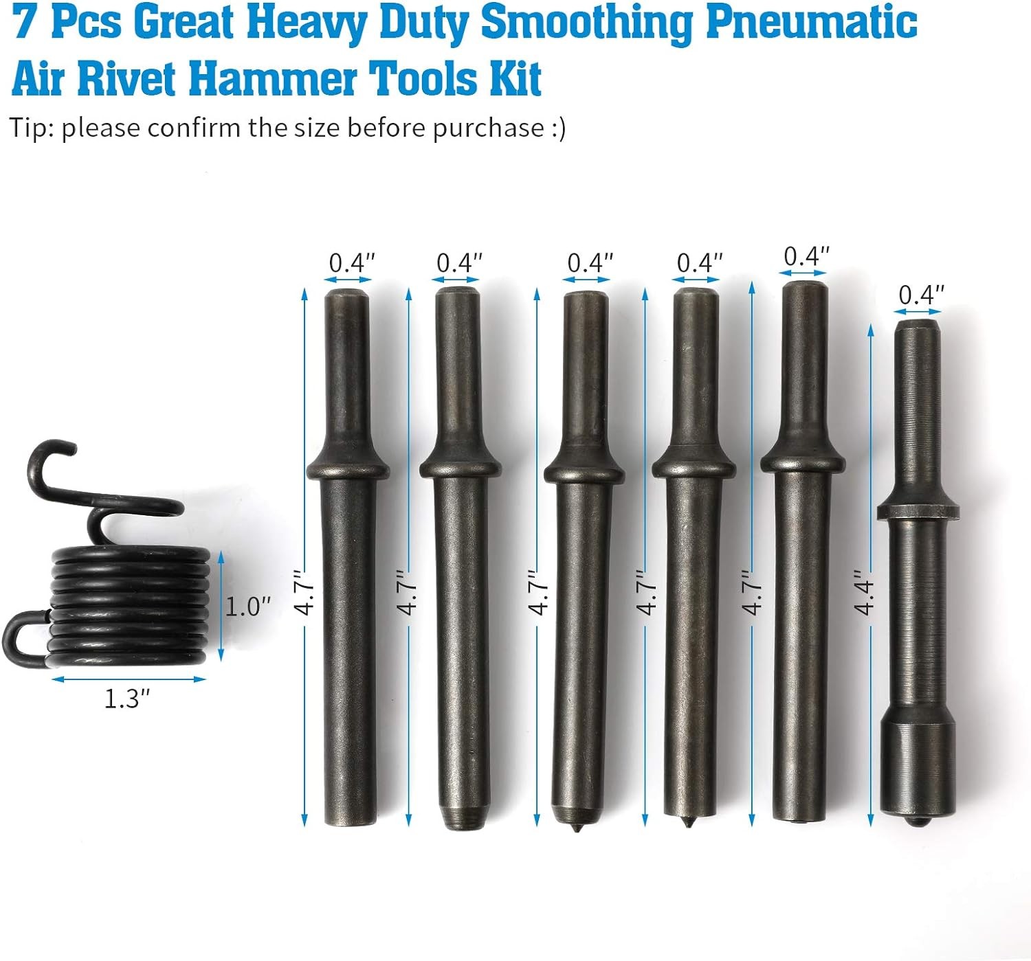 7 Pcs Great Heavy Duty Smoothing Pneumatic Air Rivet Hammer Tools Kit Black