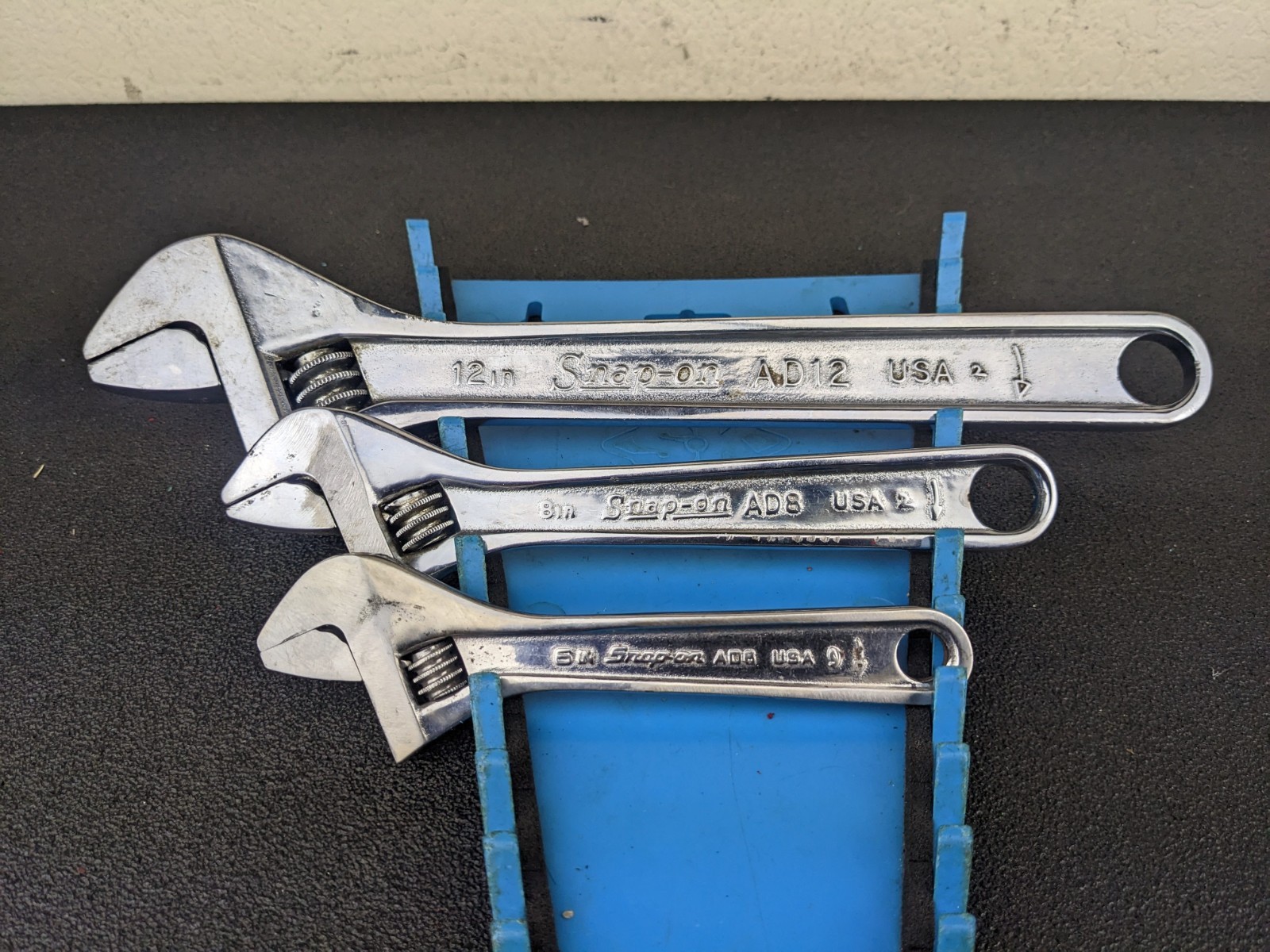 #bl847 Snap-on 3pc Vintage Adjustable Wrench Set AD6 AD8 AD12 USA