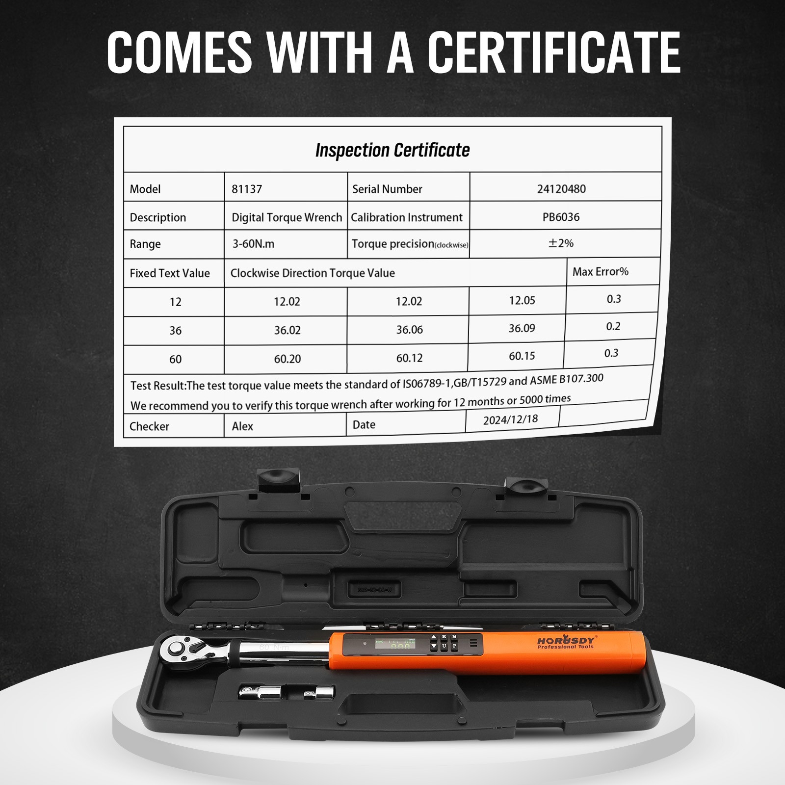 3/8» Digital Torque Wrench Set Electronic Adjustable 4.4~44.3Ft-Lb/3-60N.m