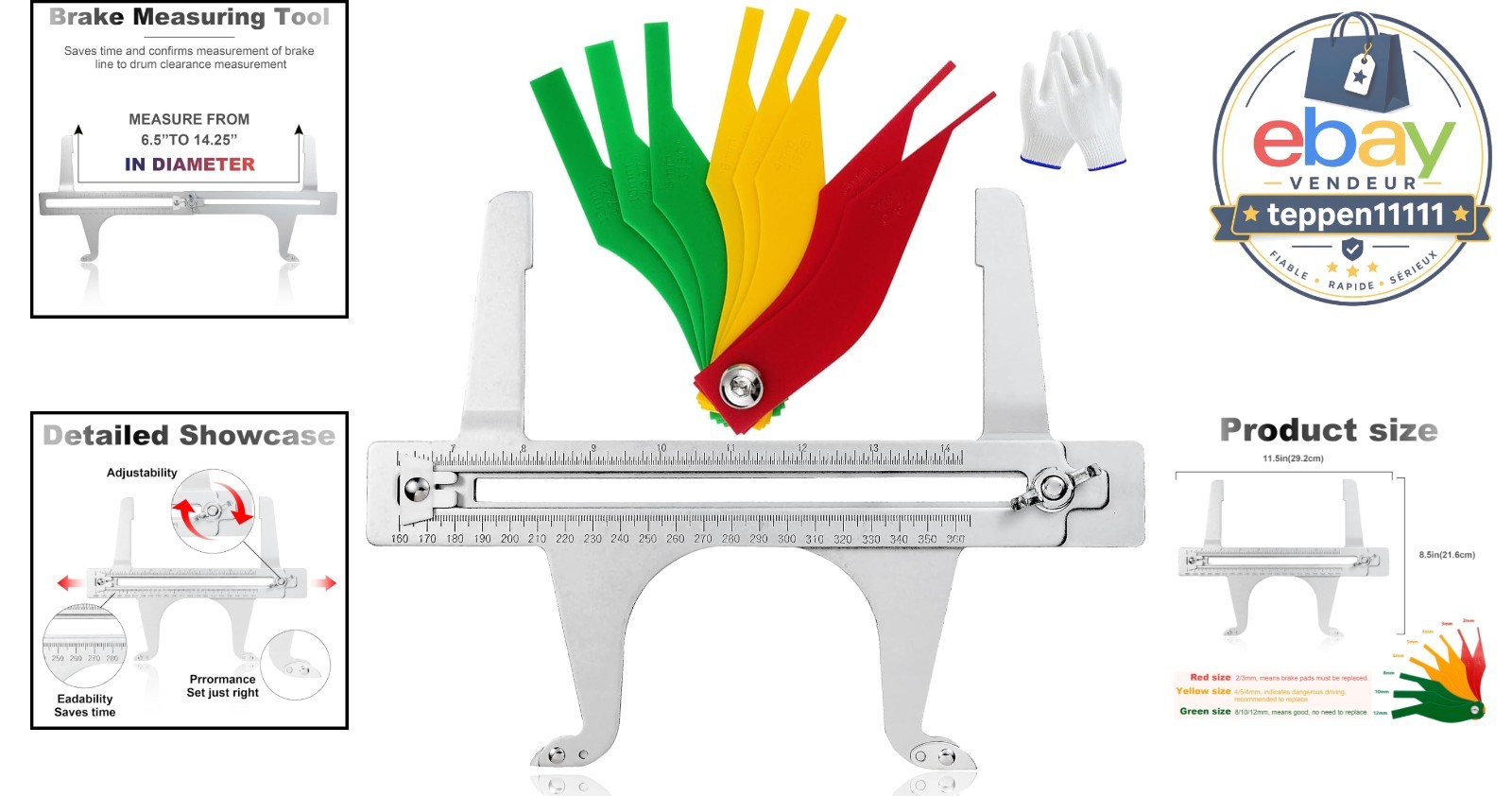 Brake Measuring Tool 6.5-14.25’’ 160-360mm Dual Scale Brake Gauge