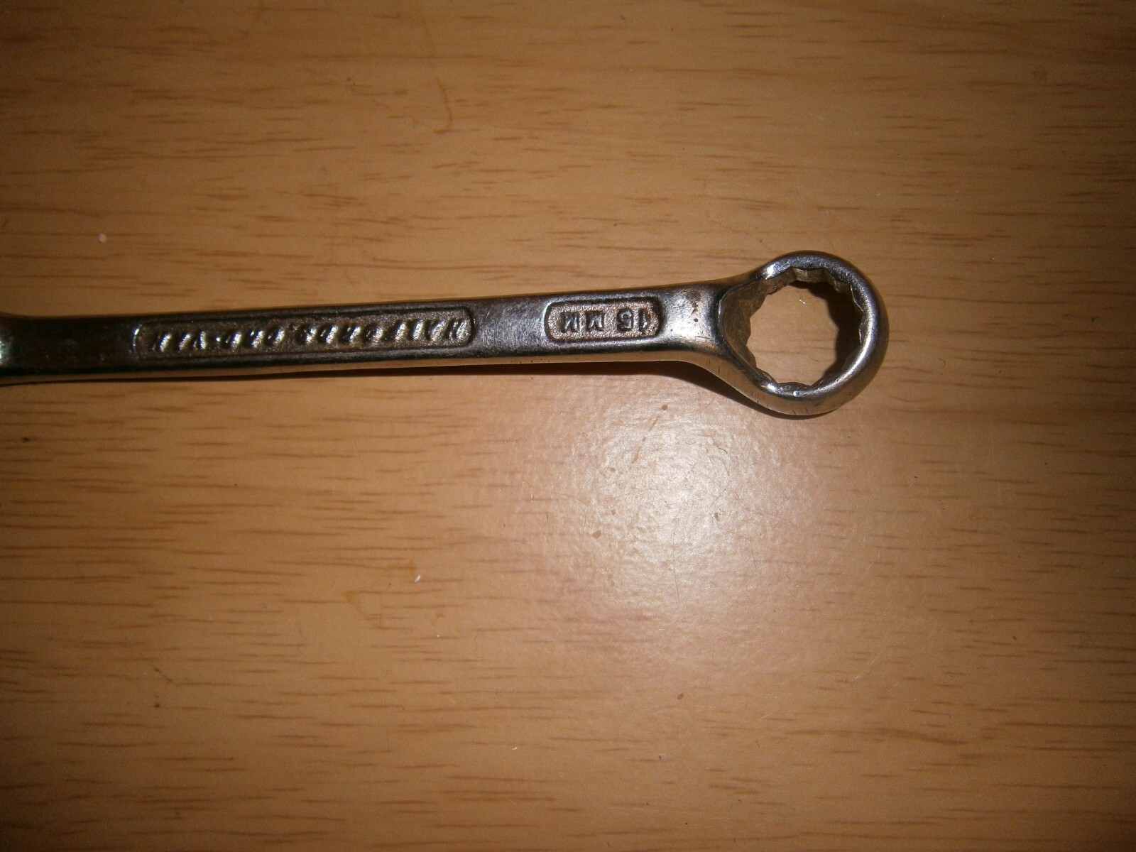 Vintage silver tone spanner. 14mm & 15 mm ends (E6b)
