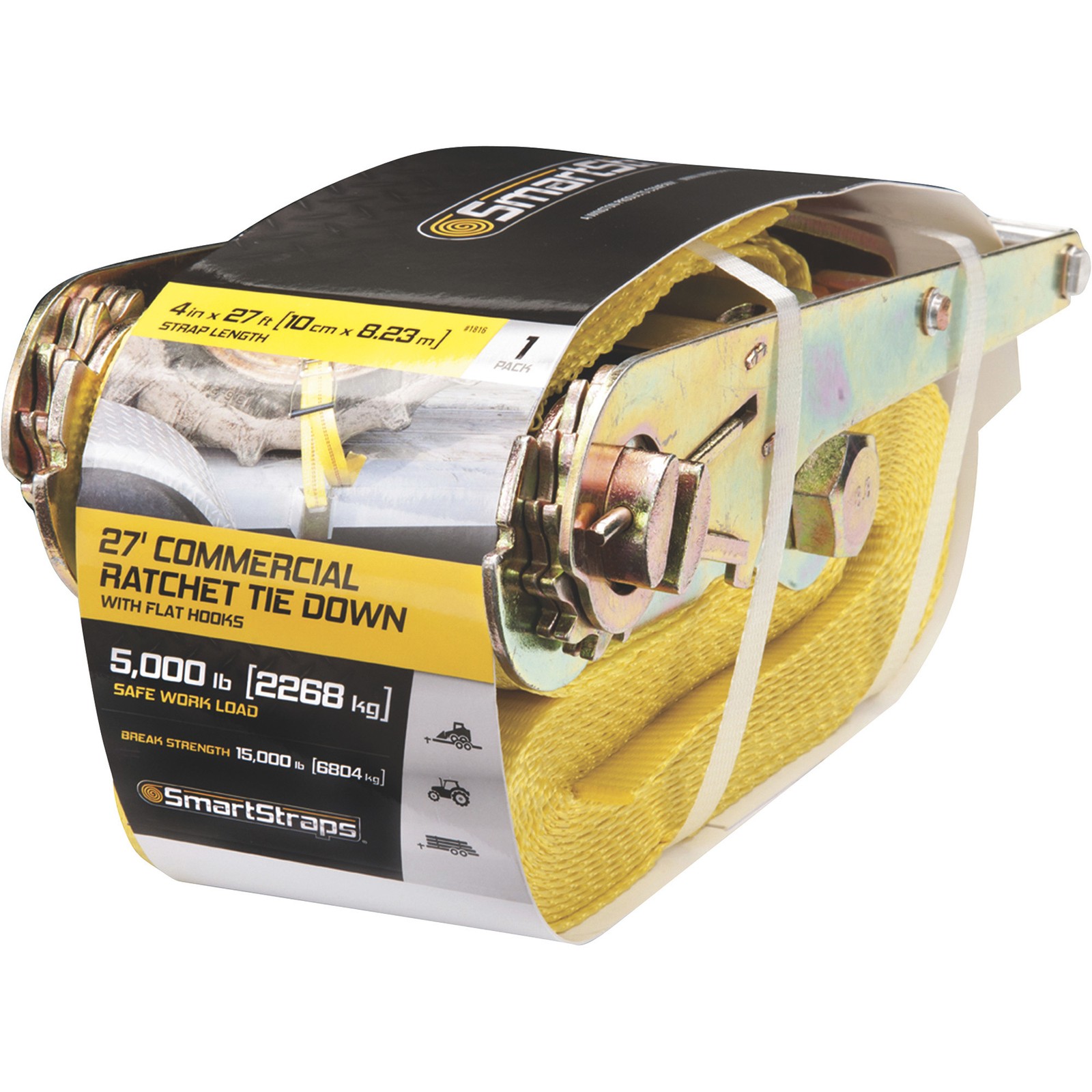 Smart Straps Commercial-Grade Ratchet Tie-Down, 15,000-lb. Breaking Strength,