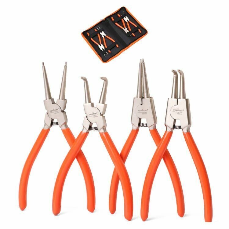 4-piece Snap Ring Pliers Set 7-inch Internal/External Circlip Plier Heavy Duty