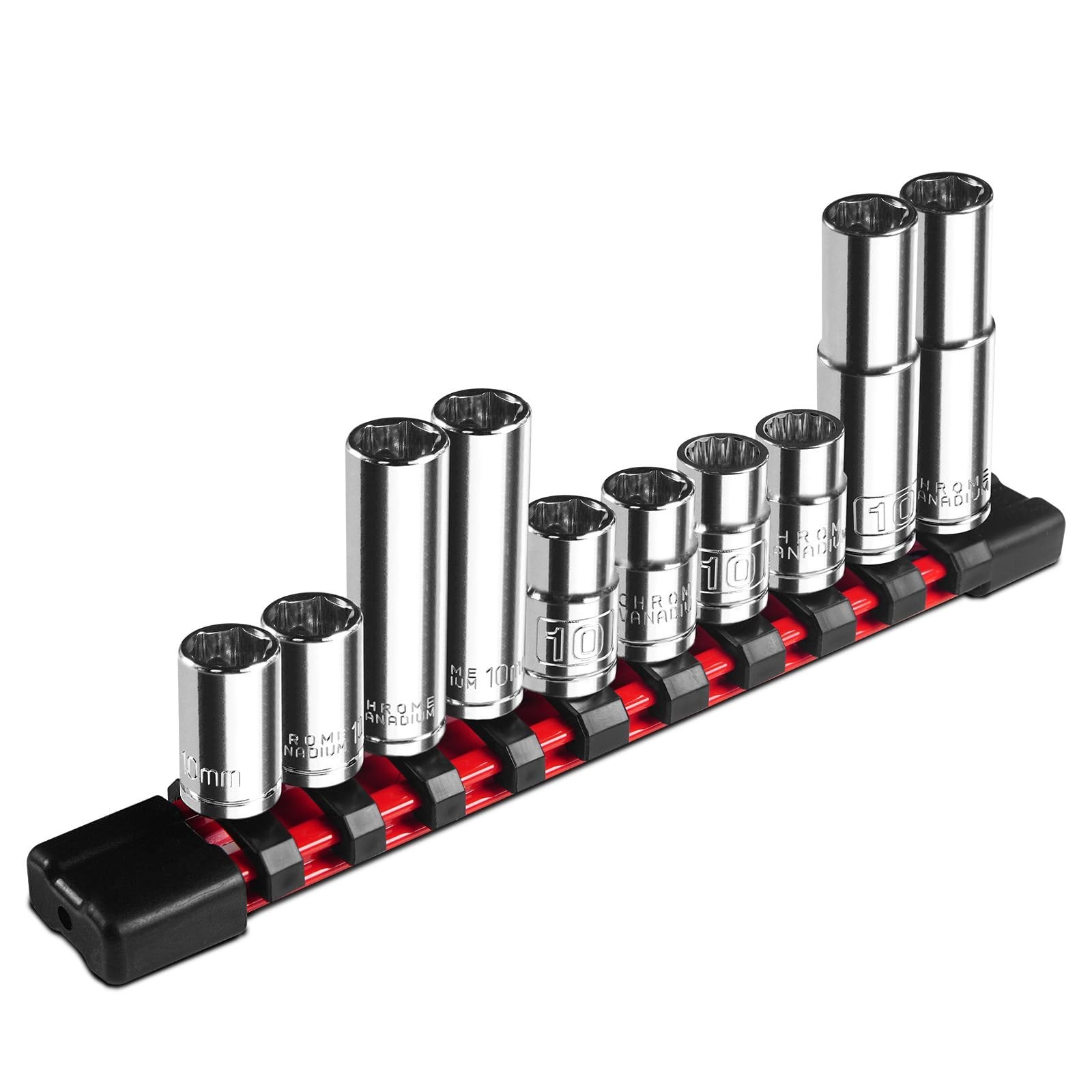 10-Piece 1/4″ & 3/8″ Drive Socket Set – 10mm Deep & Shallow, 6/12 Point, Cr-V St