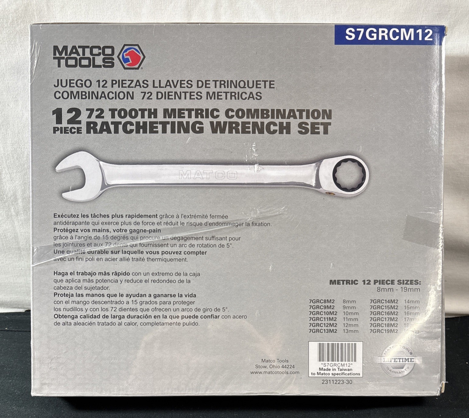 Matco Tools 12 Metric 72 Tooth Combo Ratcheting Wrench Set S7GRCM12 NEW Sealed