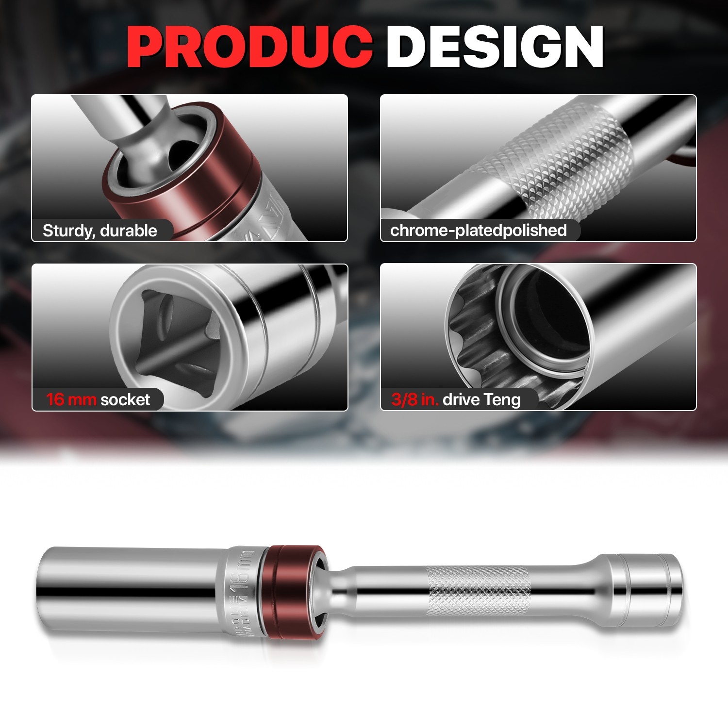 16MM SOCKET 3/8″ DRIVE RATCHET CHROME VANADIUM MAGNETIC SPARK PLUG 20� SWIVEL