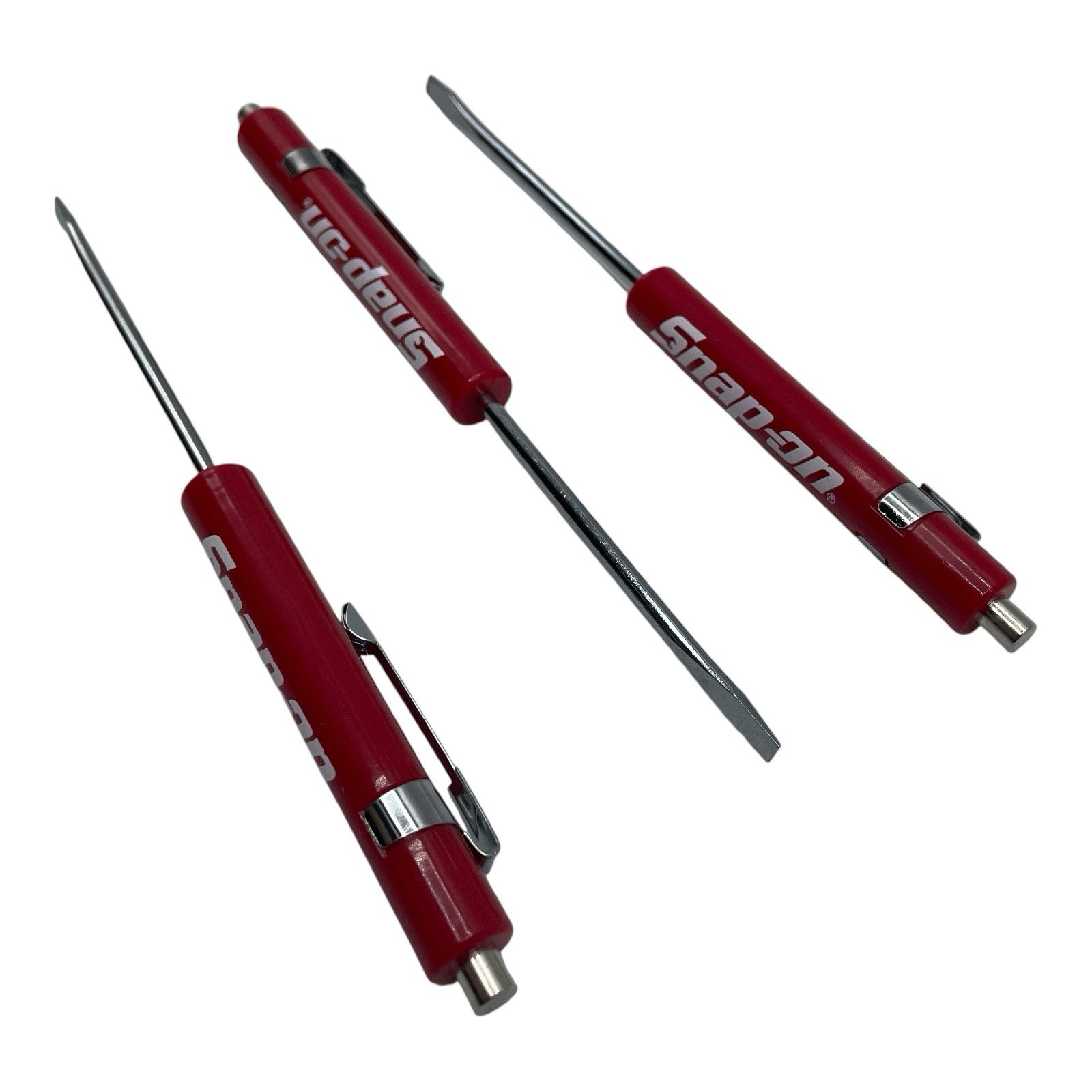 3 Pack Snap On Red Pocket Screwdriver Set Flat Tip Blade and Magnetic End