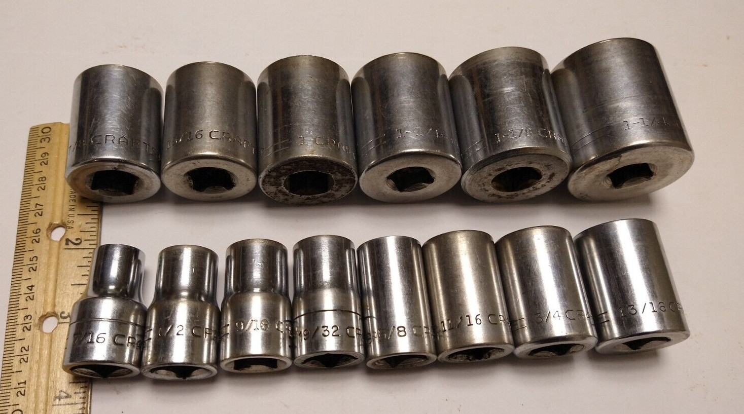 Craftsman Vintage 14 Pc Socket Set 1/2″ Dr 12 Pt Shallow 7/16″ to 1 1/4″ V USA