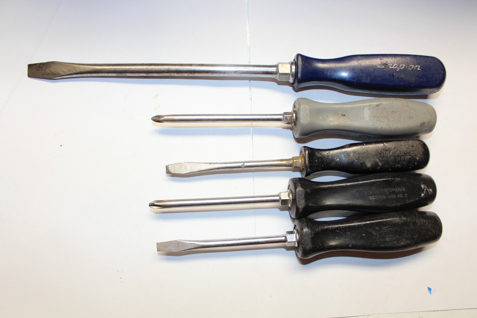 Snap-On Screwdriver Lot USA Flathead & Phillips Mixed Set BLUE GRAY Hard Handles