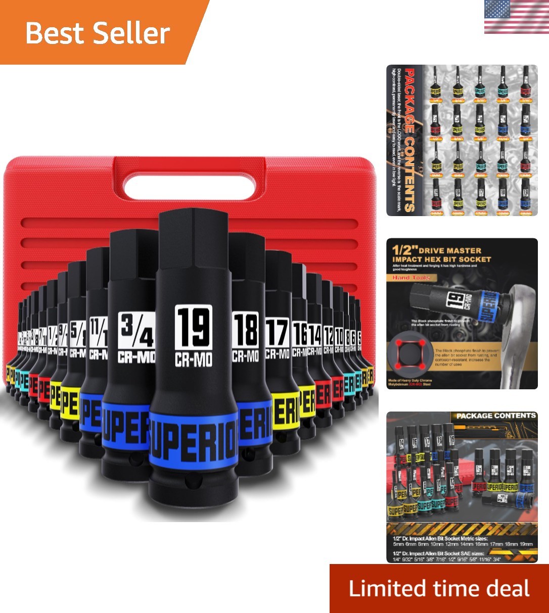 1/2″ Drive Master Impact Hex Bit Socket Set, Metric & SAE, 20-Piece 1/2 Inch …