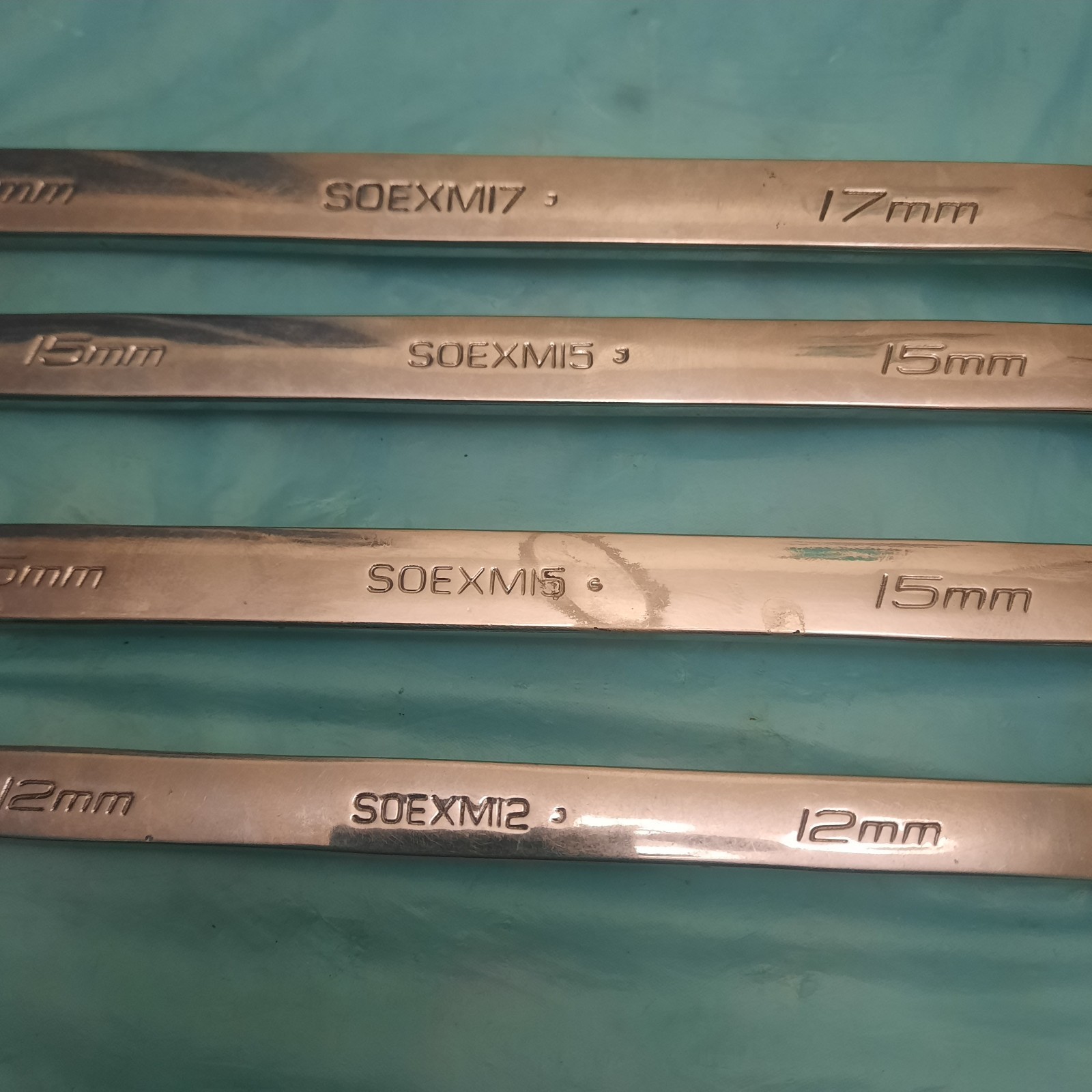 Snap-On SOEXM17, (2) SOEXM15, & SOEXM12 Flank-Drive Wrenches. 4 PC. USA.