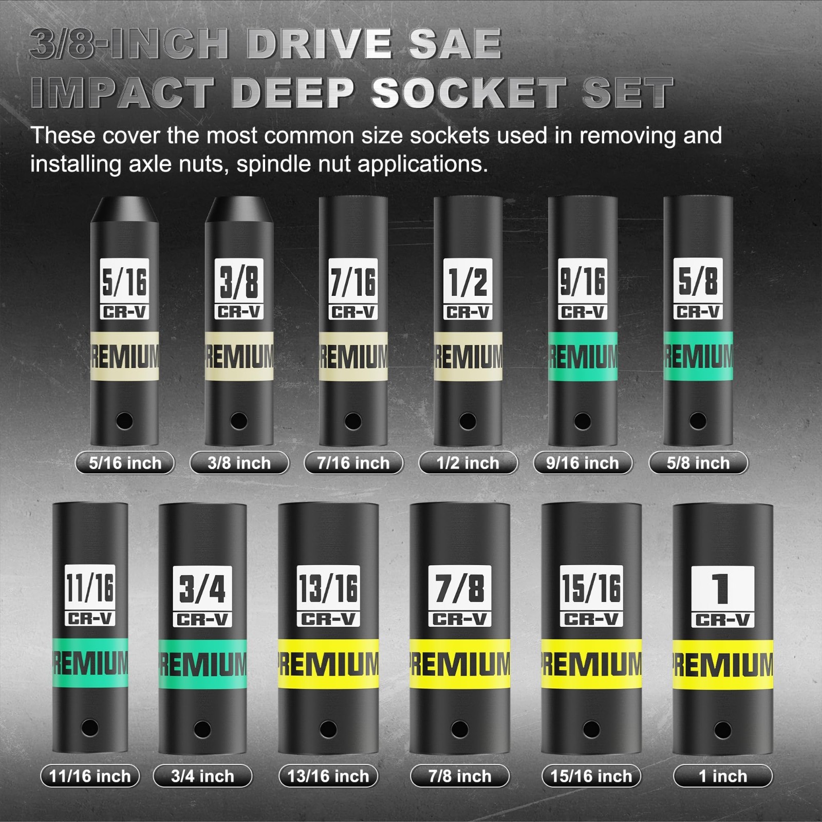 12-Piece SAE Deep Impact Socket Set 3/8″ Drive, 5/16″-1″ Heavy-Duty 6-Point Sock