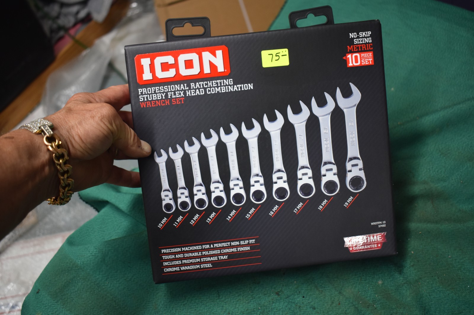 ICON WRSTFM-10 10 Piece Ratcheting Stubby Flex Head Wrench Set Metric 10-19mm